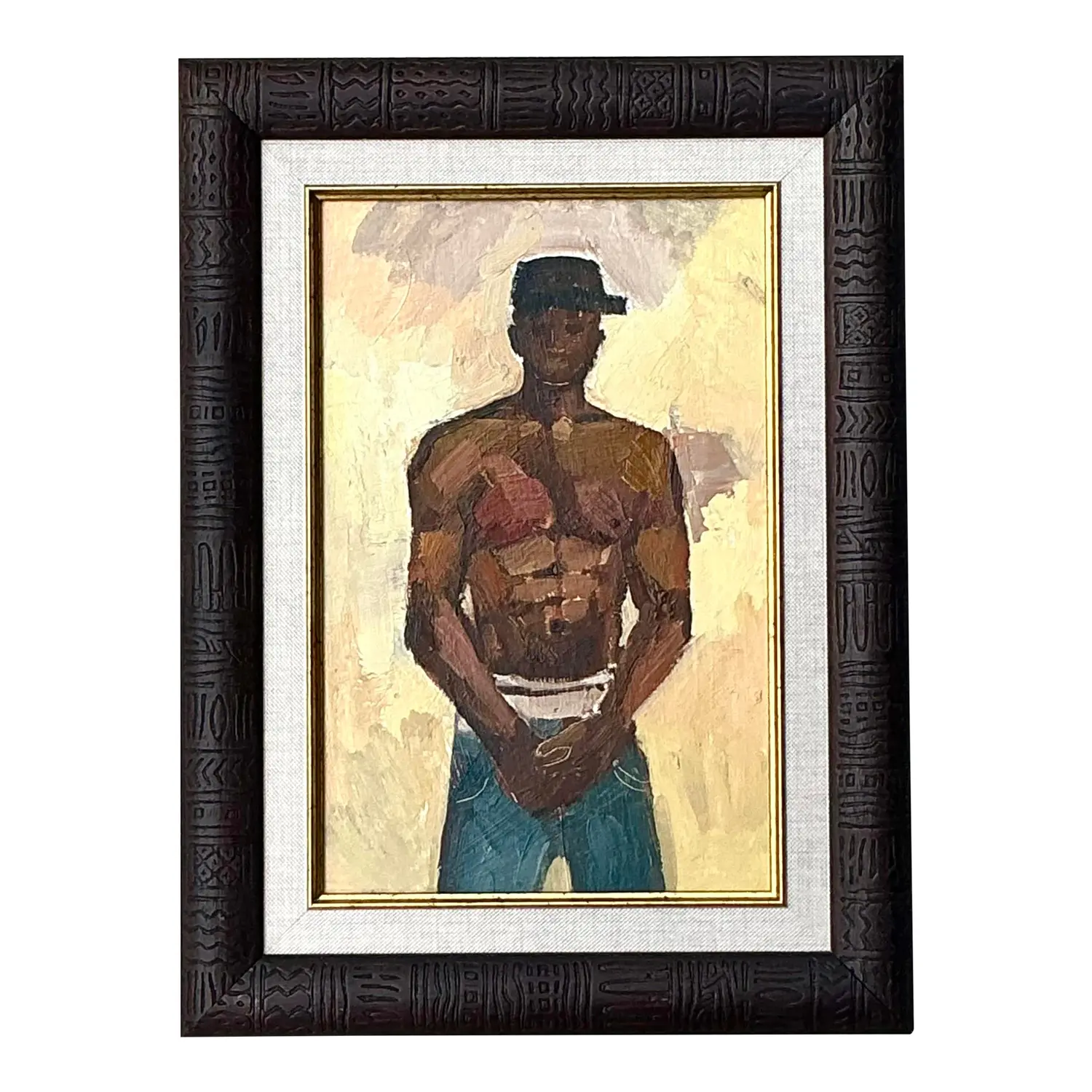 Vintage Boho Original Oil Painting of Man, Framed