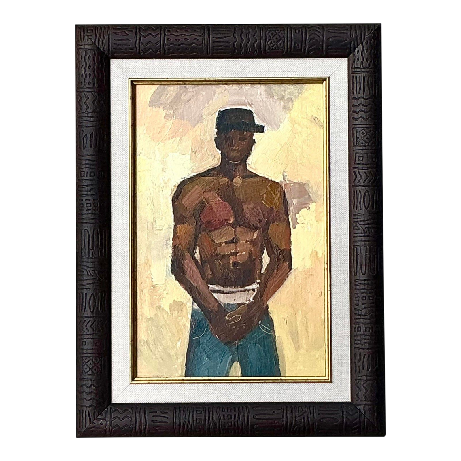 Vintage Boho Original Oil Painting of Man, Framed