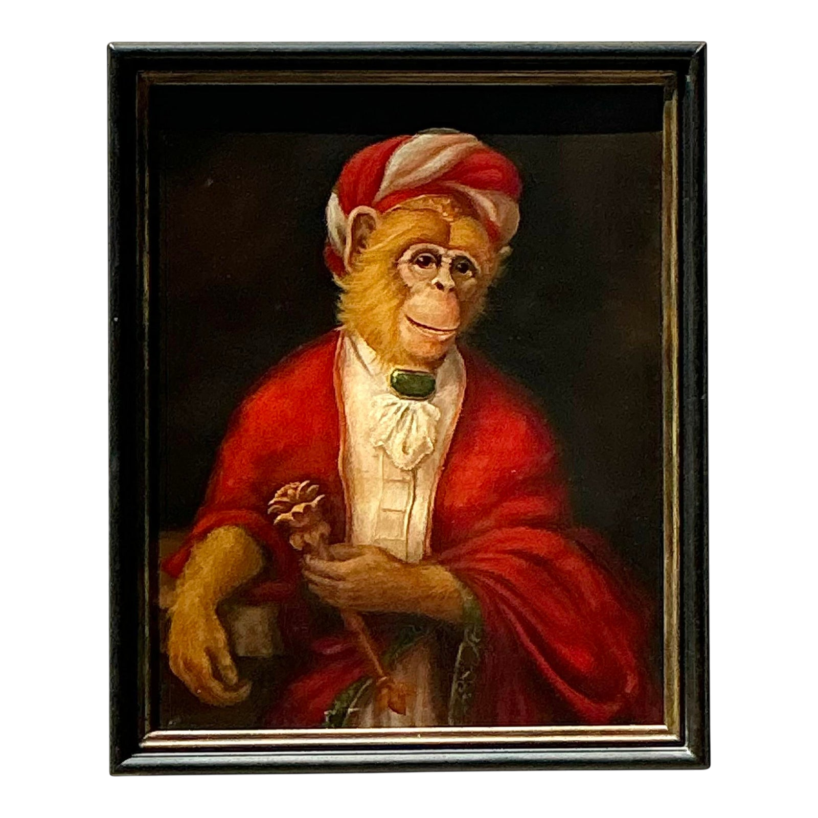Vintage Boho Original Oil Painting of Monkey on Canvas