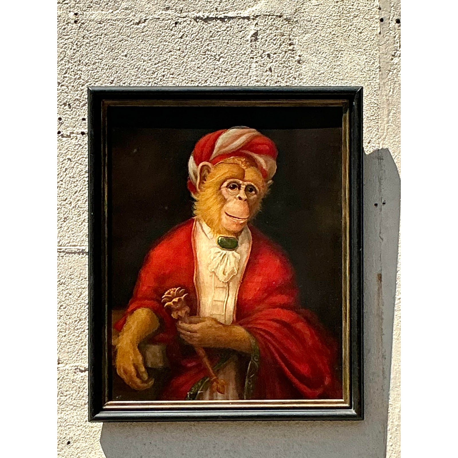 Vintage Boho Original Oil Painting of Monkey on Canvas - Back view