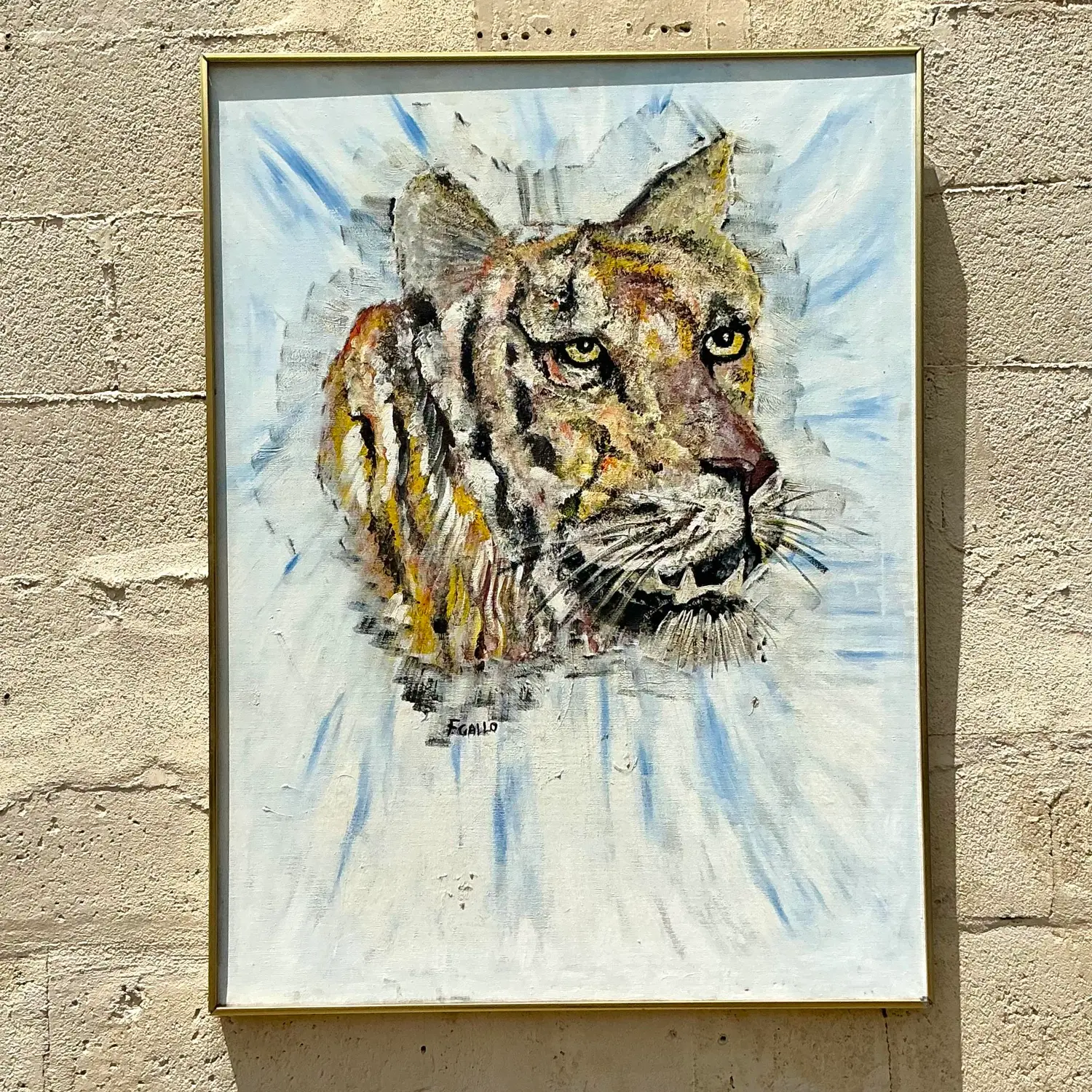 Vintage Boho Original Oil Painting of Tiger - Back view