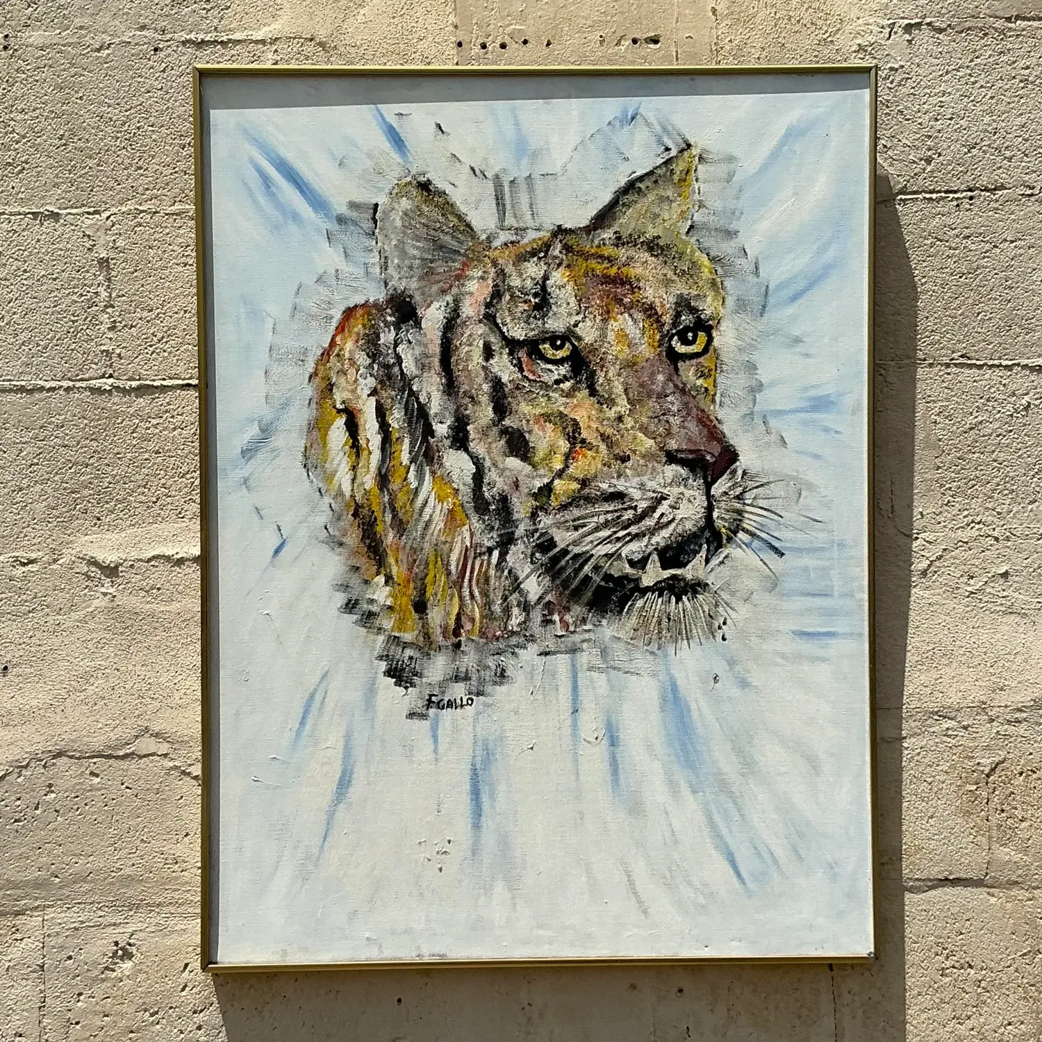 Vintage Boho Original Oil Painting of Tiger - Detail view