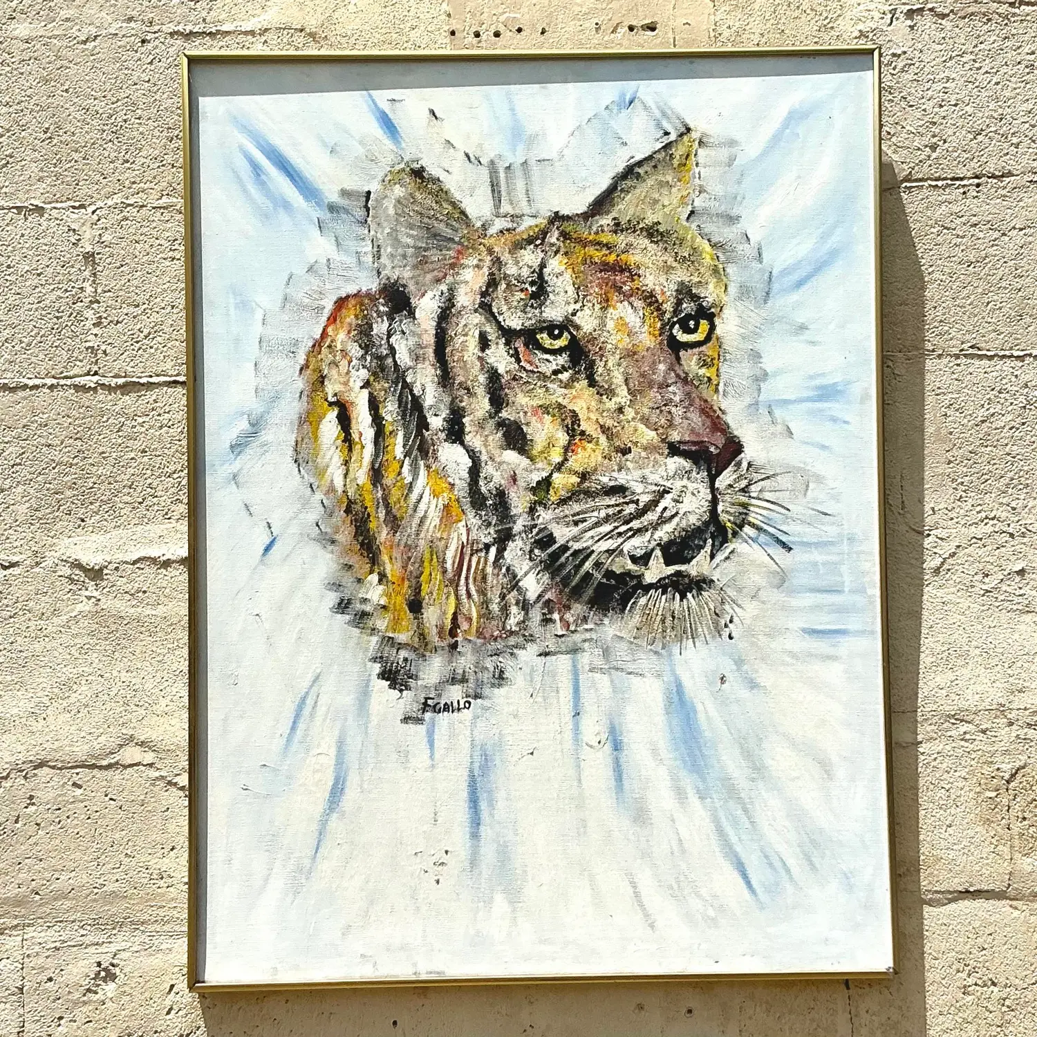 Vintage Boho Original Oil Painting of Tiger - Side view