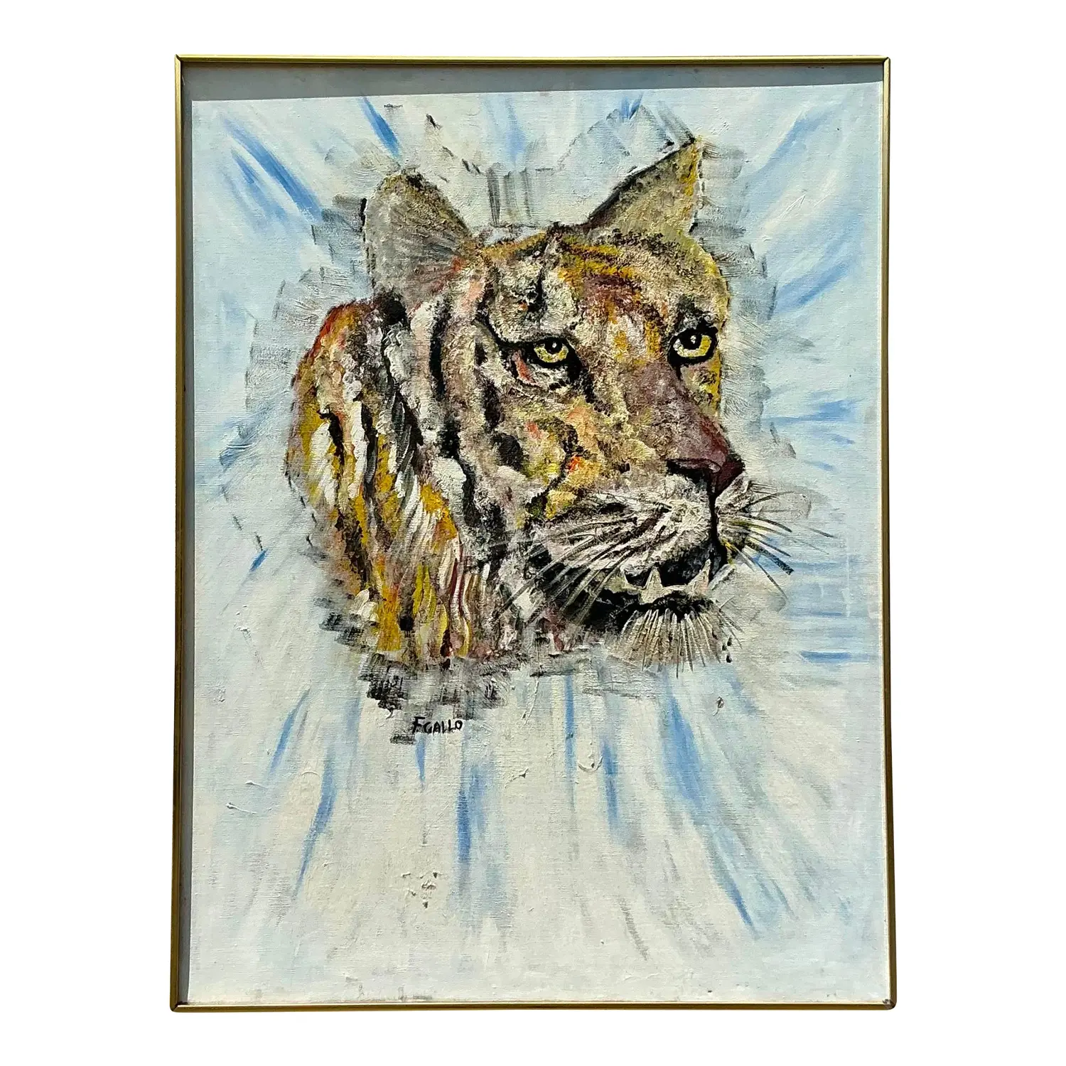 Vintage Boho Original Oil Painting of Tiger