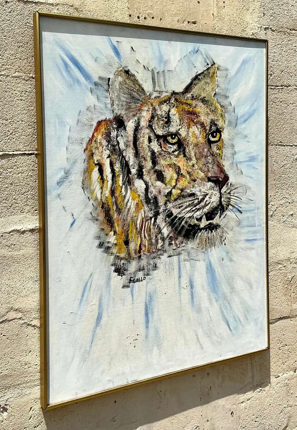 Vintage Boho Original Oil Painting of Tiger - Top view