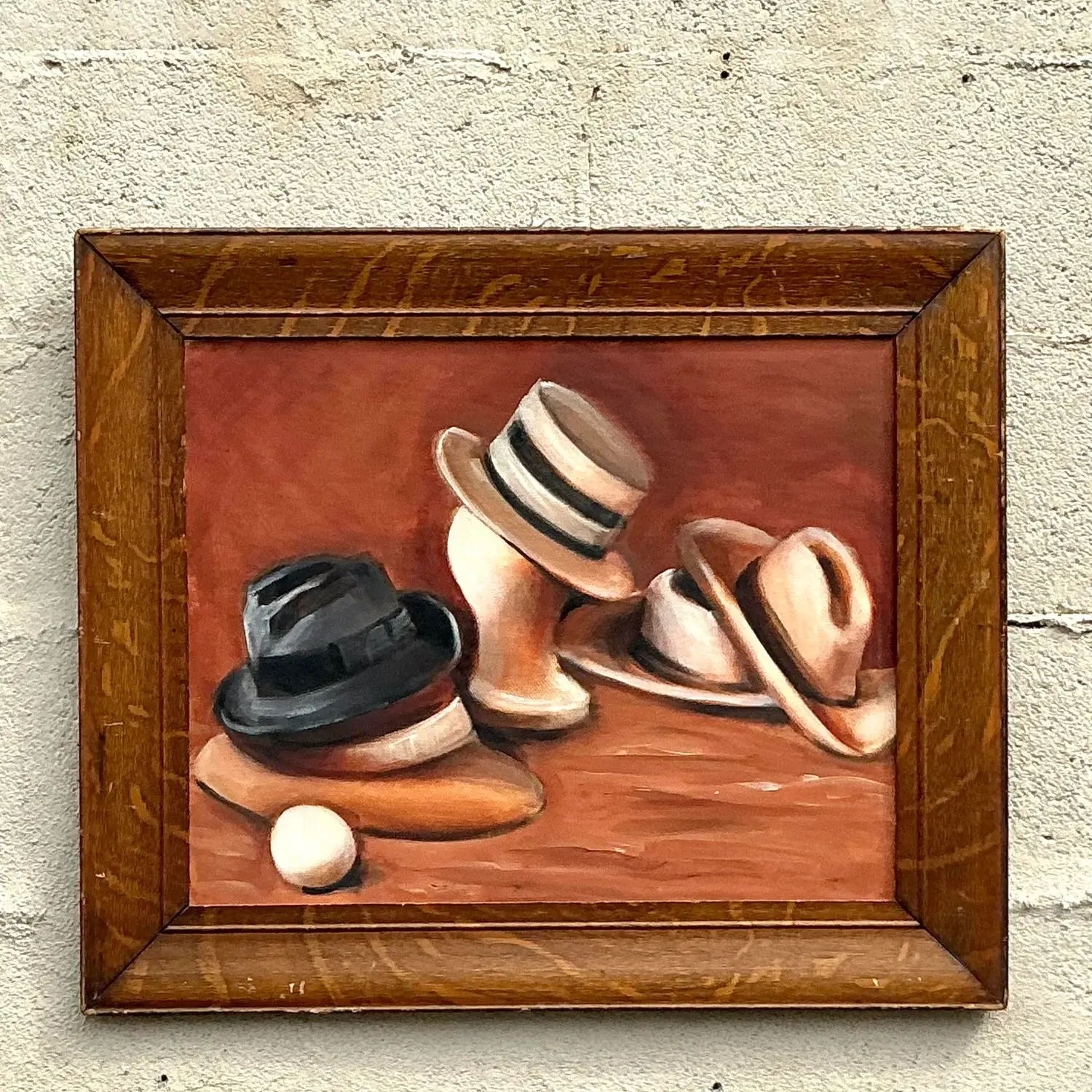 Vintage Boho Original Oil Painting on Board - Detail view