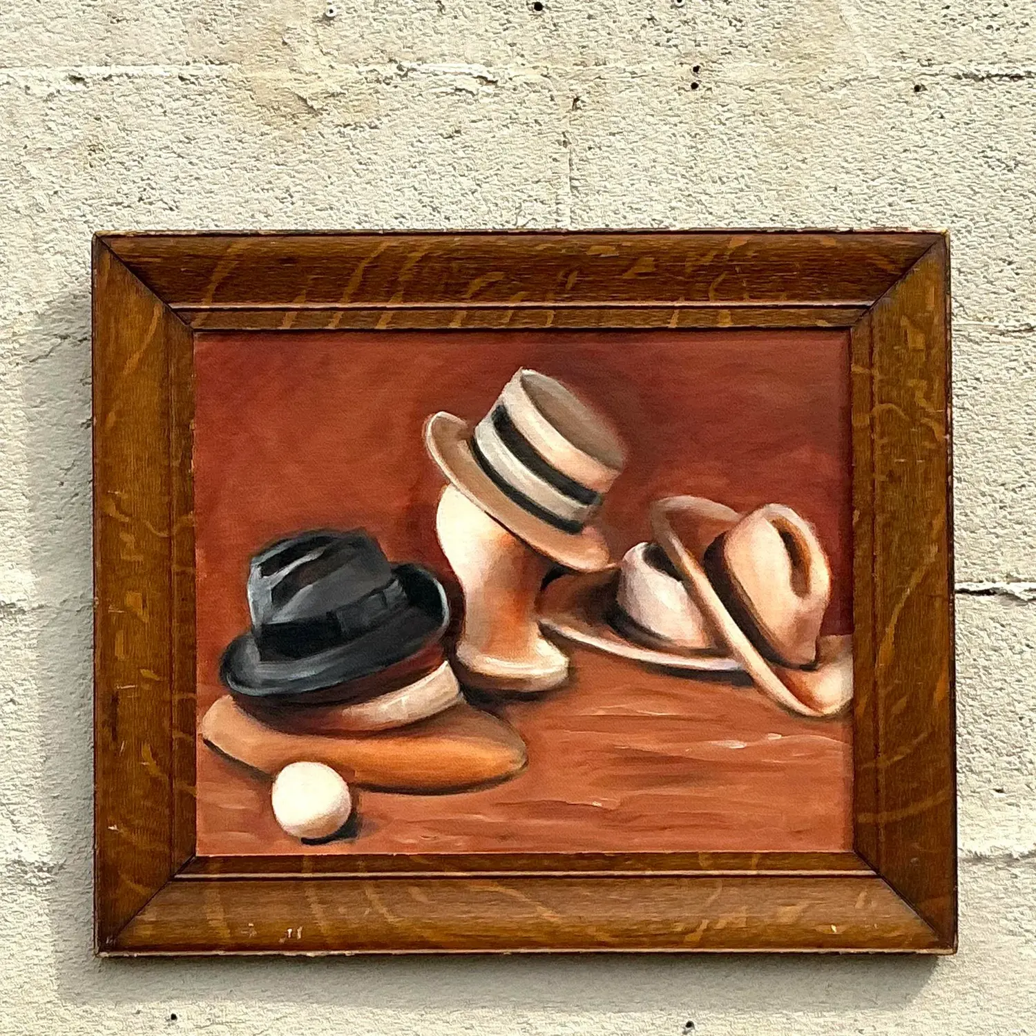 Vintage Boho Original Oil Painting on Board - Side view