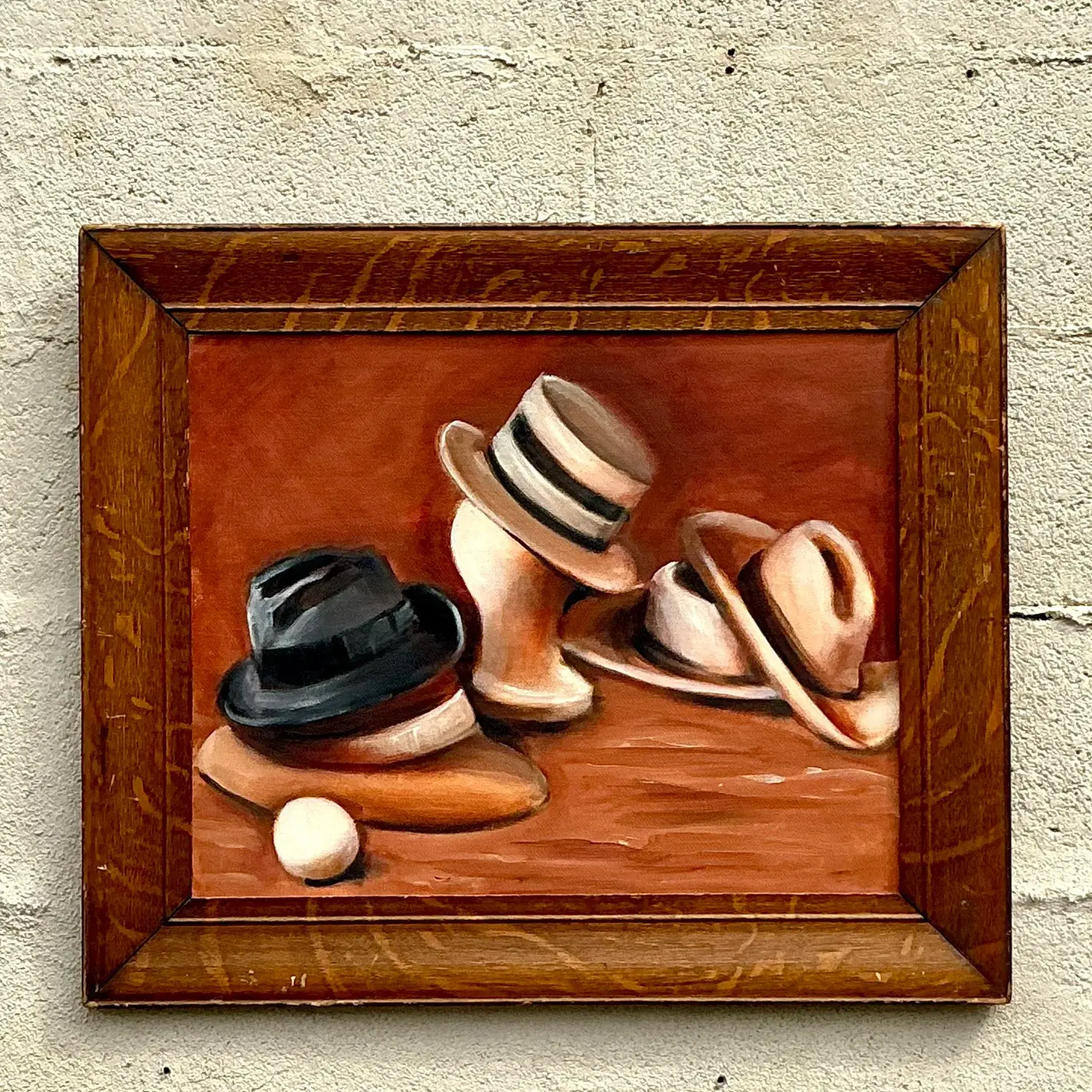 Vintage Boho Original Oil Painting on Board - Top view