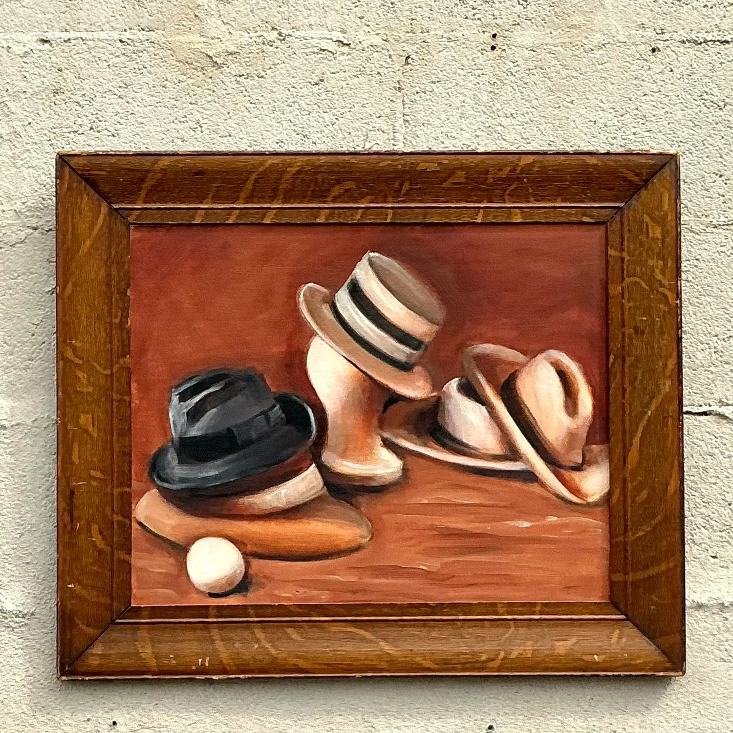 Vintage Boho Original Oil Painting on Board - Back view