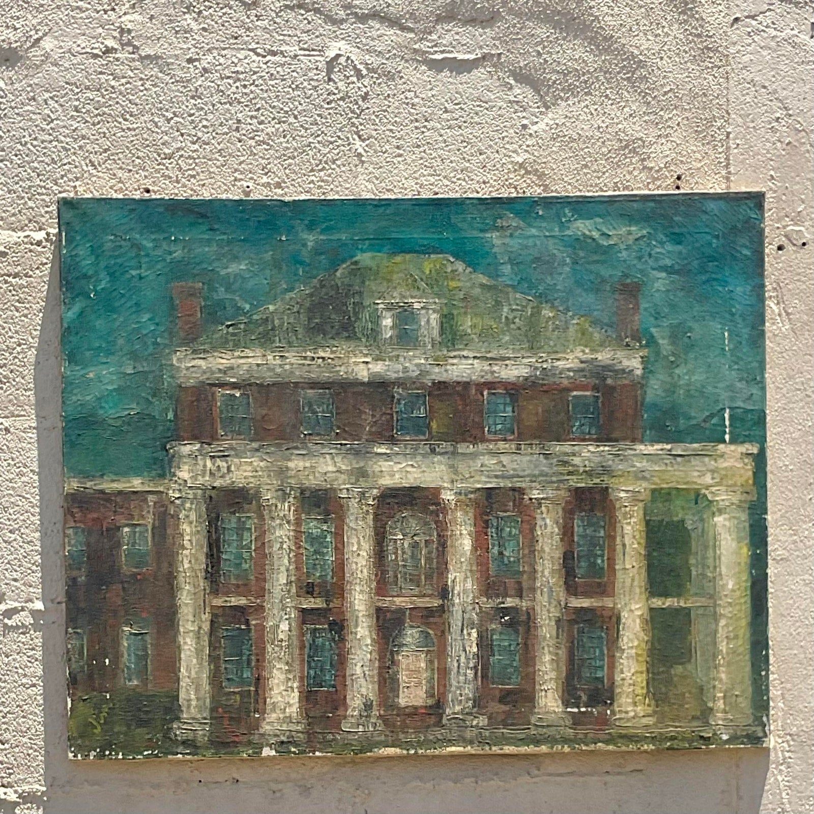 Vintage Boho Original Oil Painting on Canvas - Top view