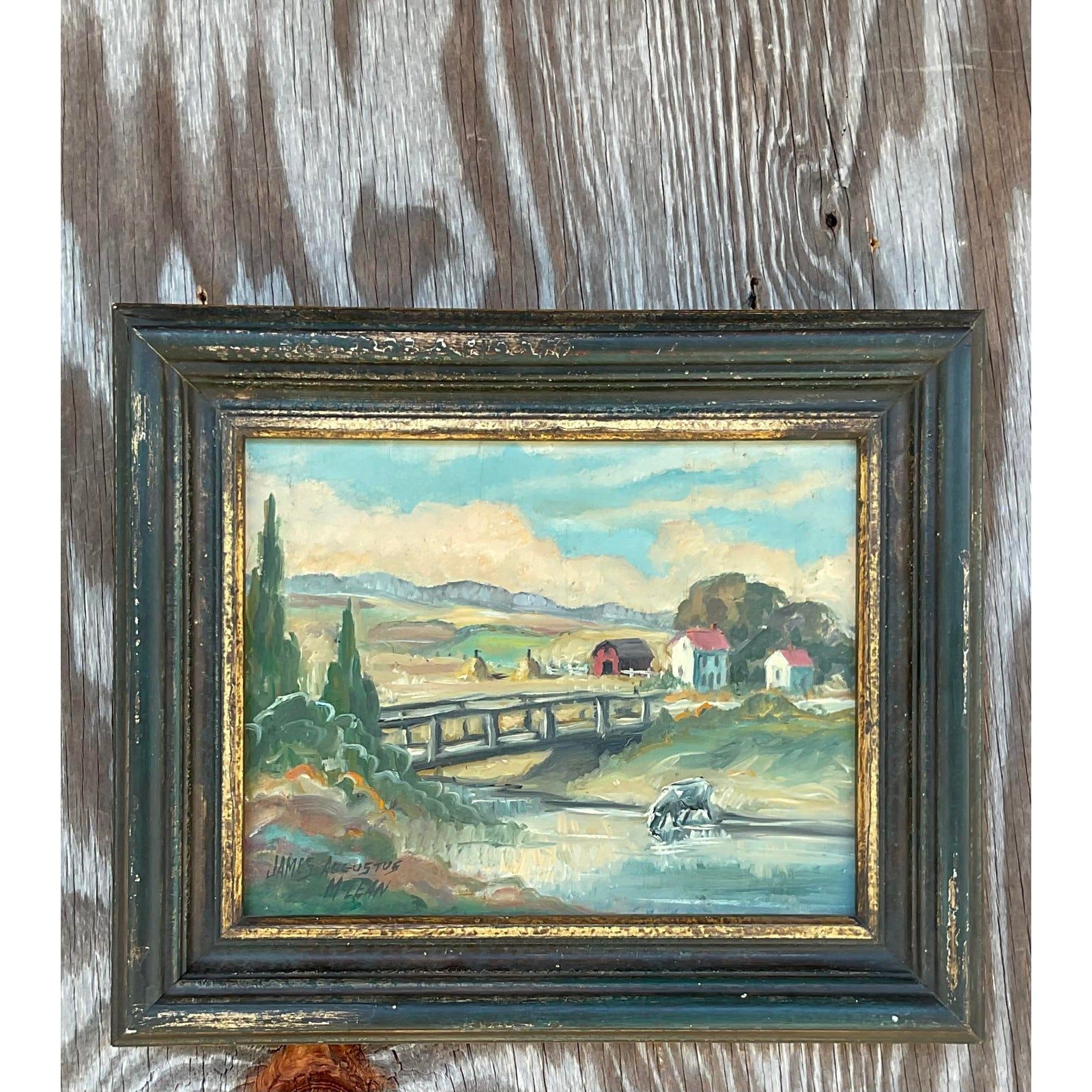 Vintage Boho Original Oil Painting Signed James Augustus McLean - Detail view