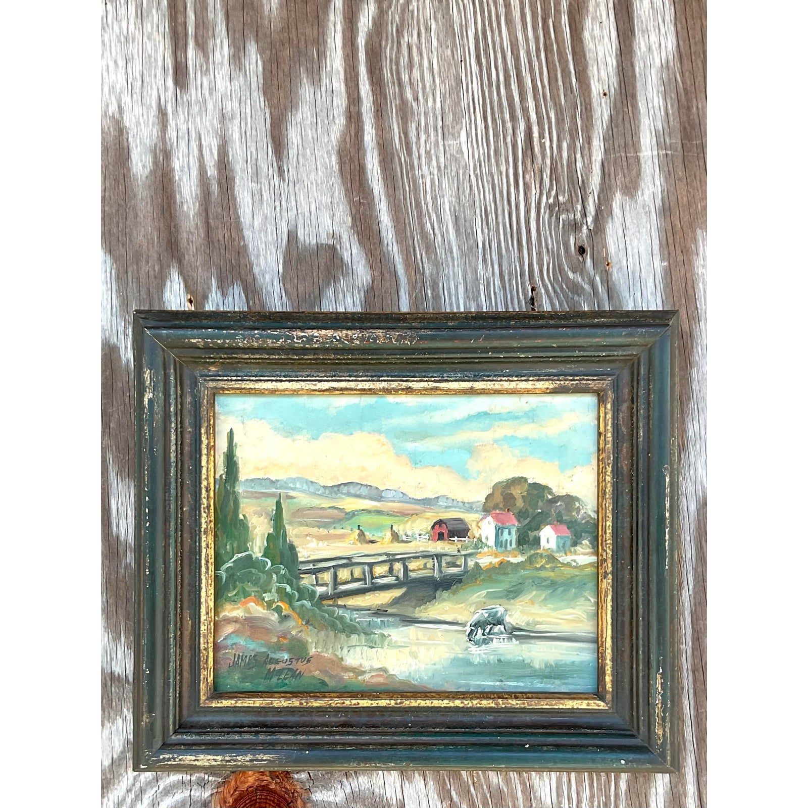 Vintage Boho Original Oil Painting Signed James Augustus McLean - Side view