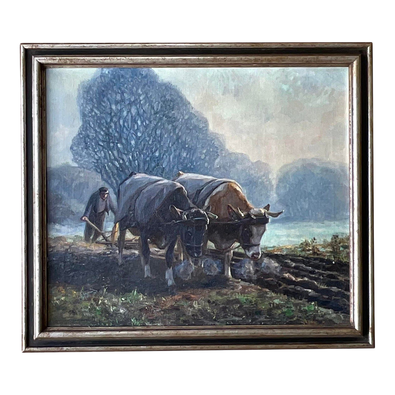 Vintage Boho Original Oil Pastoral Painting Signed Eugen Osswald