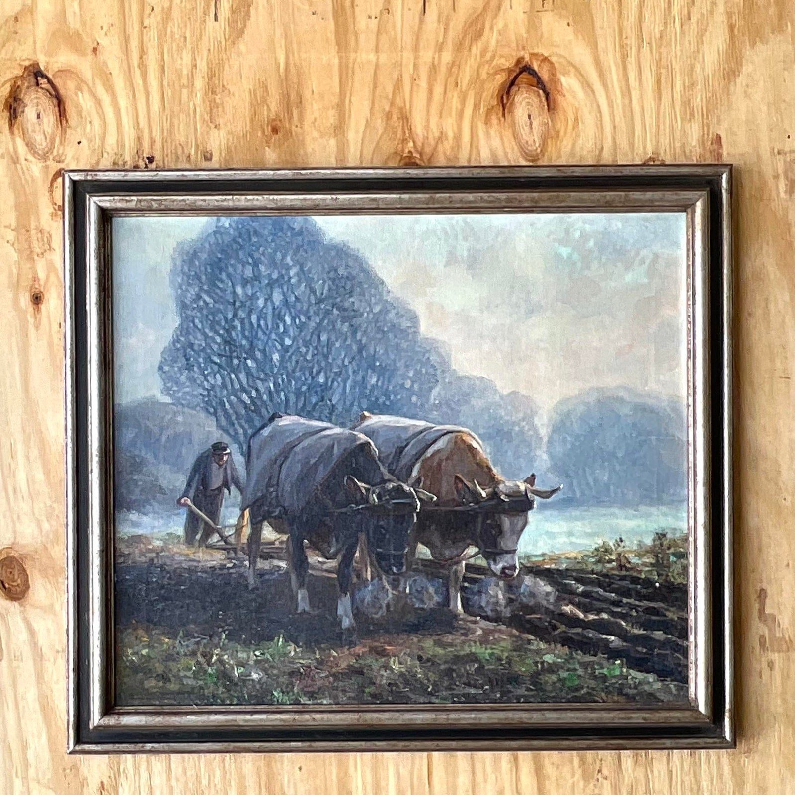 Vintage Boho Original Oil Pastoral Painting Signed Eugen Osswald - Back view