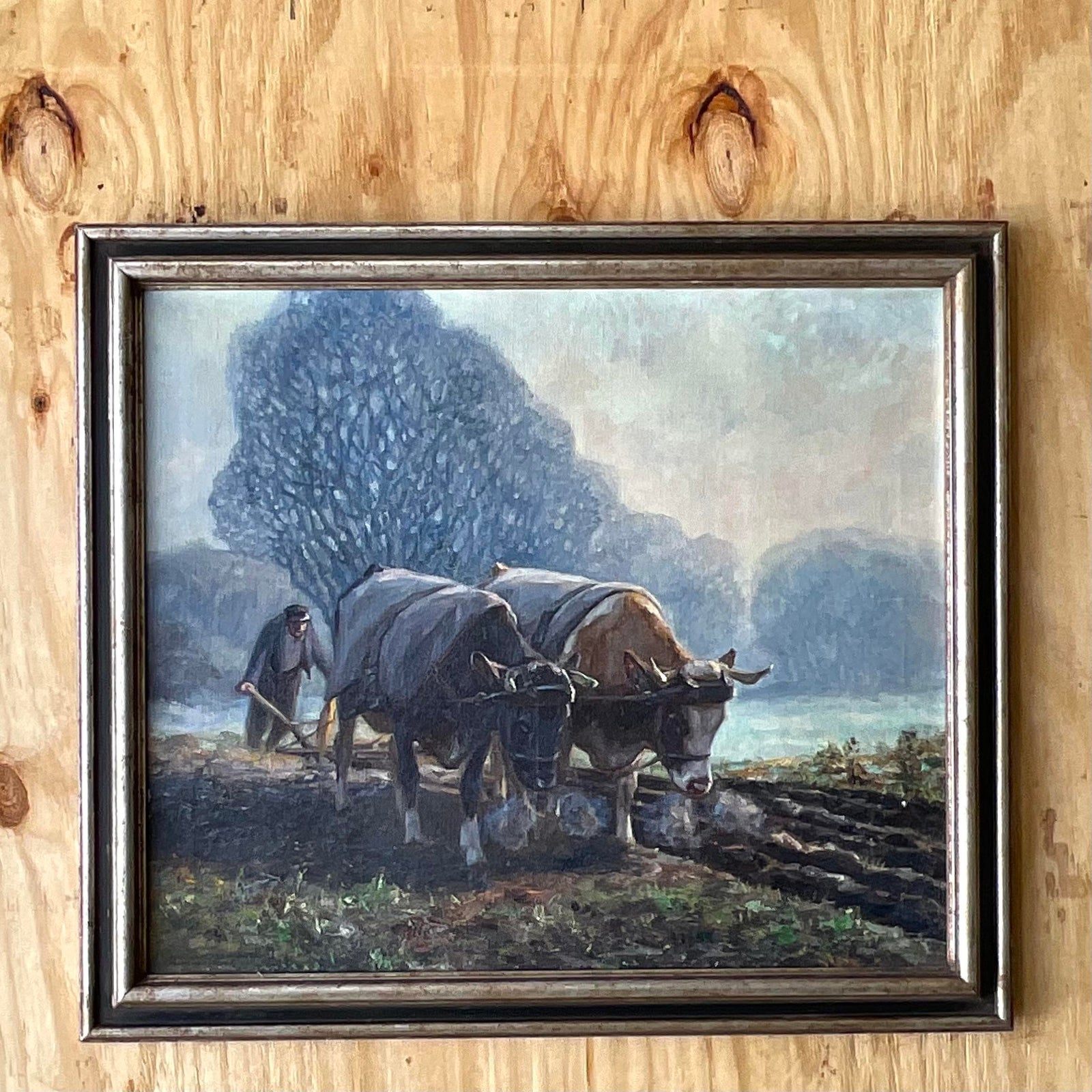 Vintage Boho Original Oil Pastoral Painting Signed Eugen Osswald - Top view