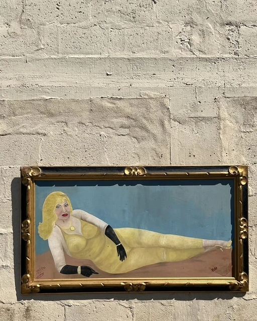 Vintage Boho Original Oil Portrait Of Lady - Top view