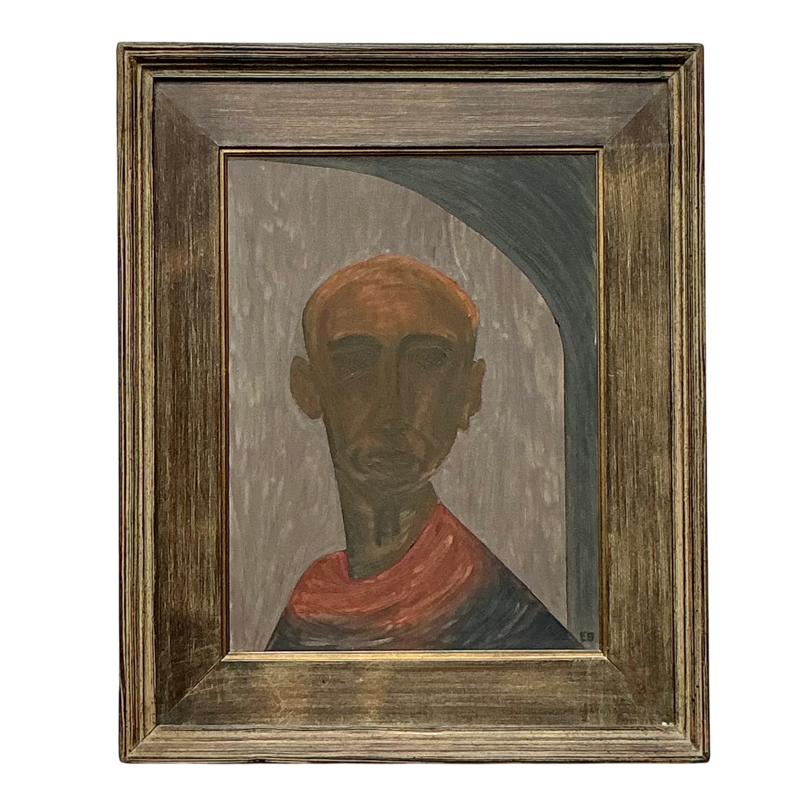 Vintage Boho Original Oil Portrait of Man - Detail view