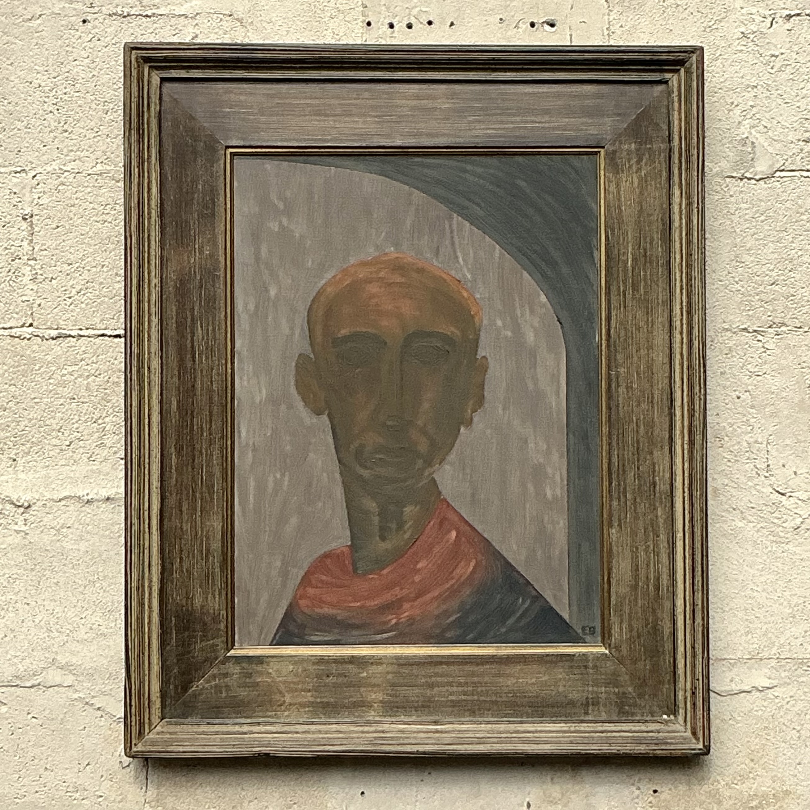 Vintage Boho Original Oil Portrait of Man - Side view