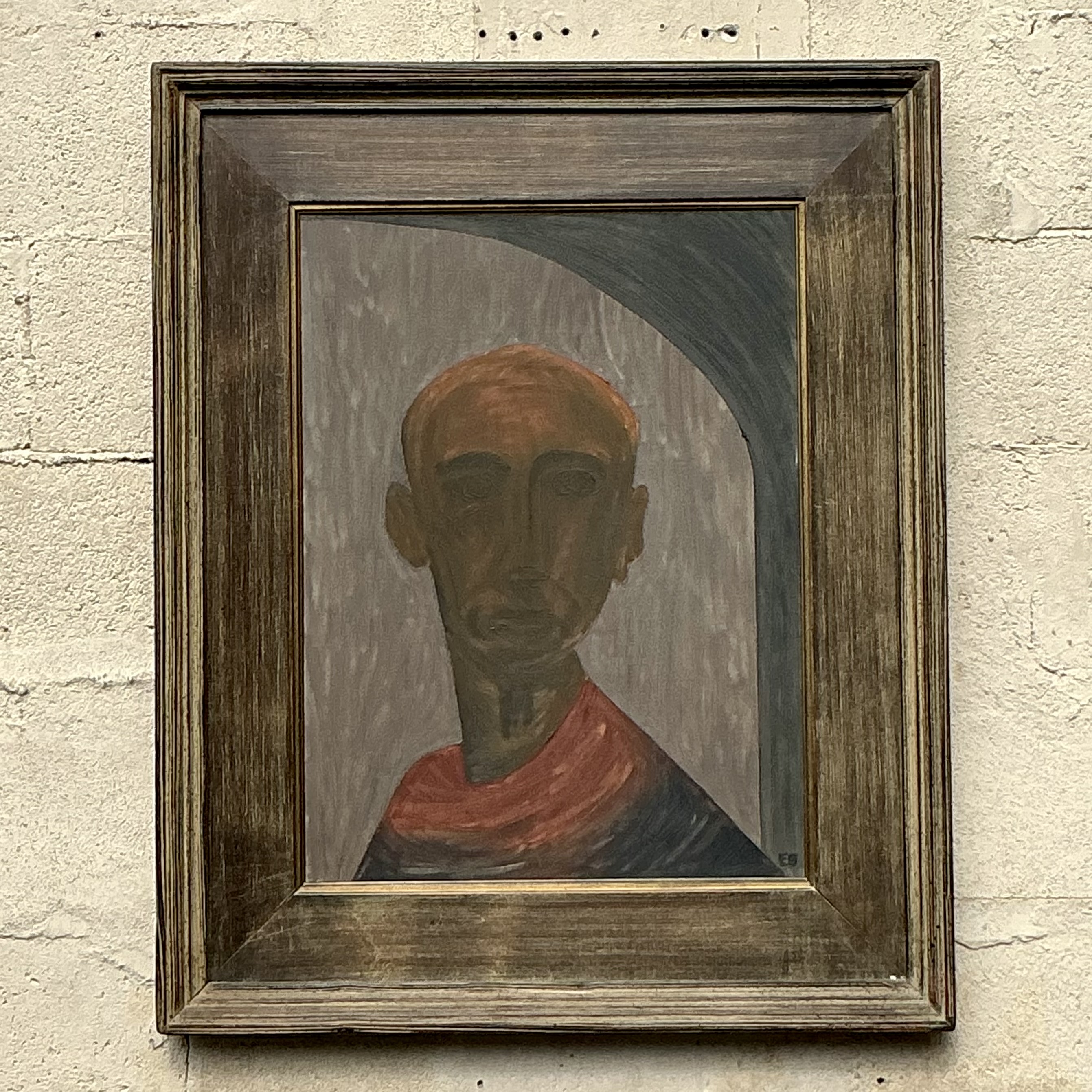 Vintage Boho Original Oil Portrait of Man - Top view