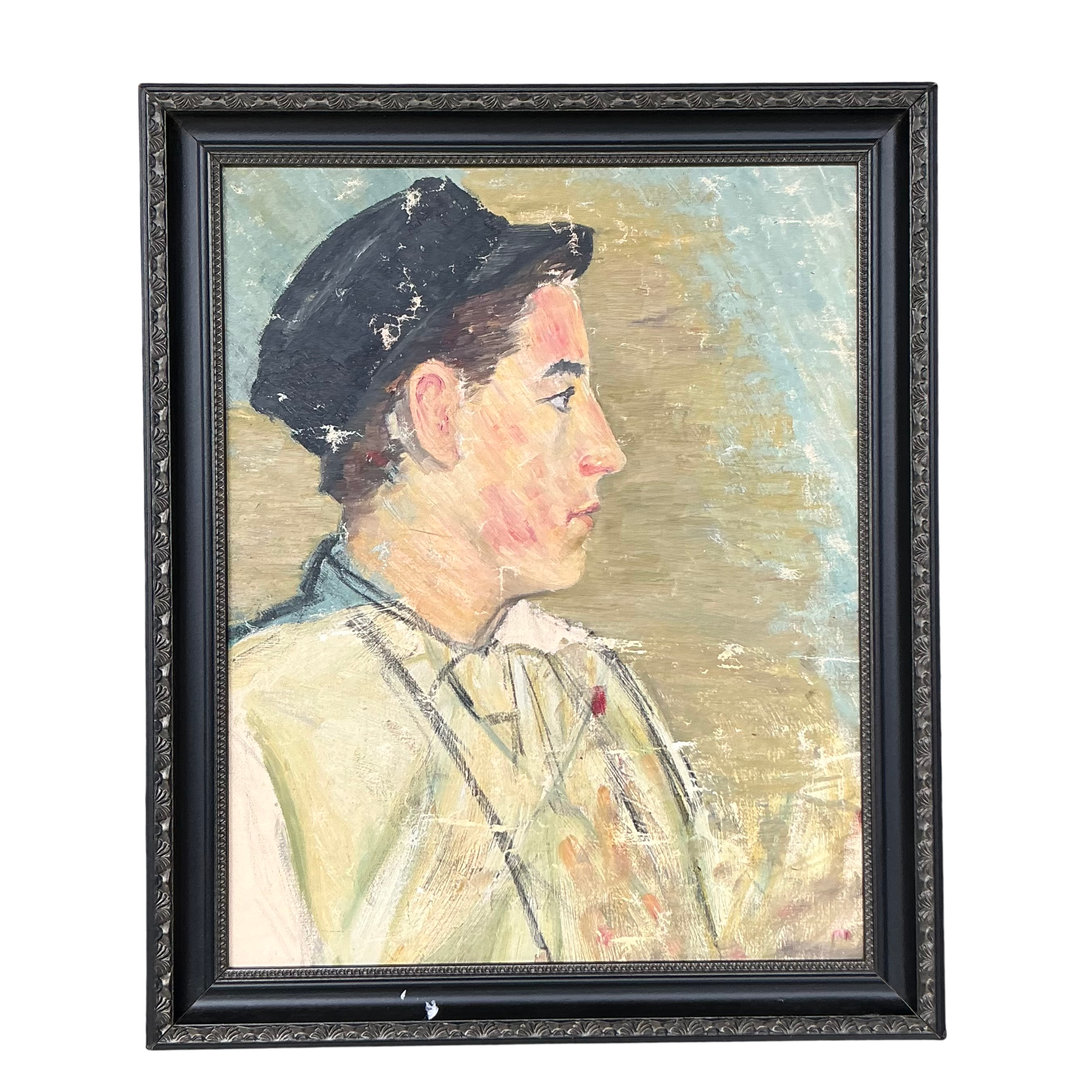 Vintage Boho Original Oil Portrait of Man - Detail view