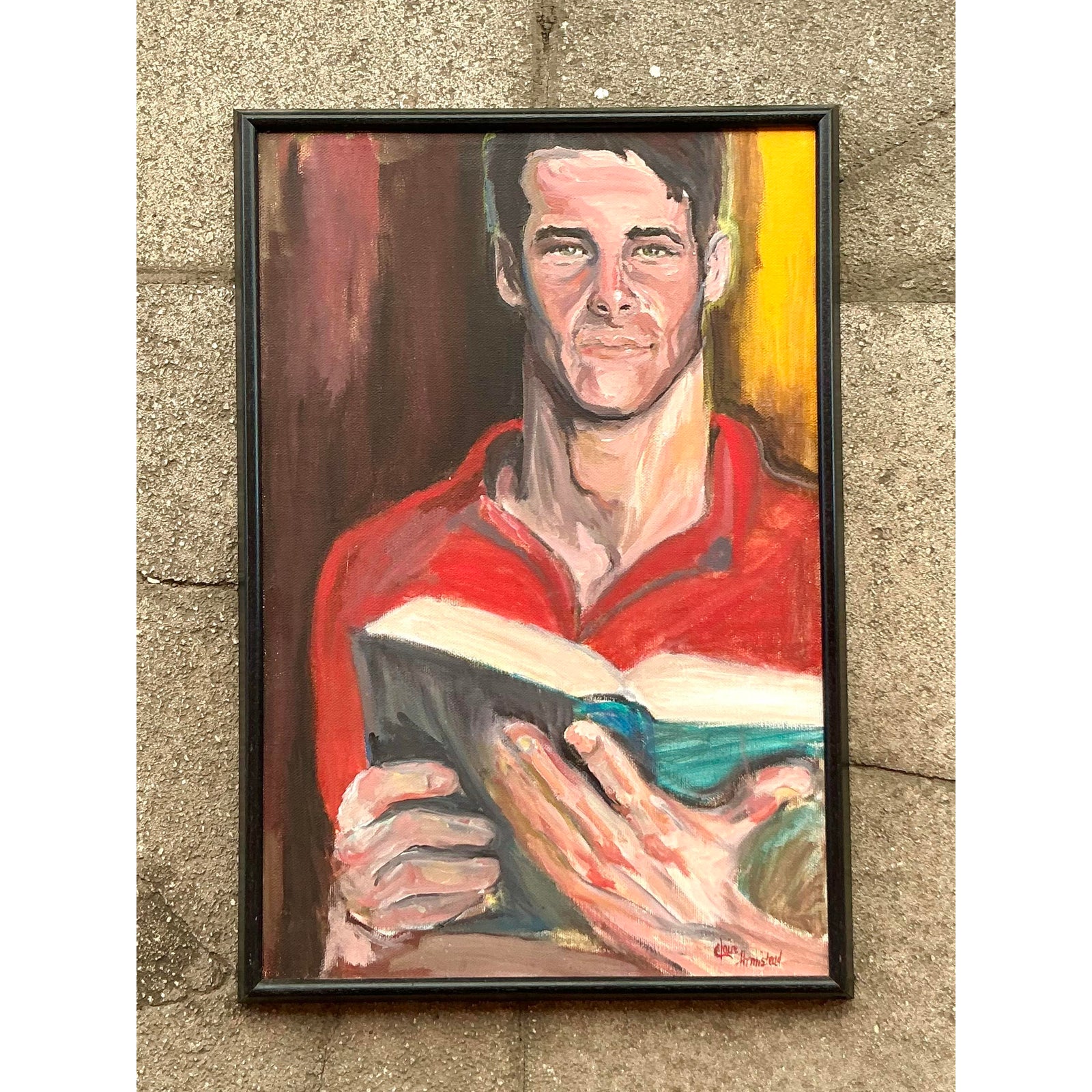 Vintage Boho Original Oil Portrait of Man - Top view