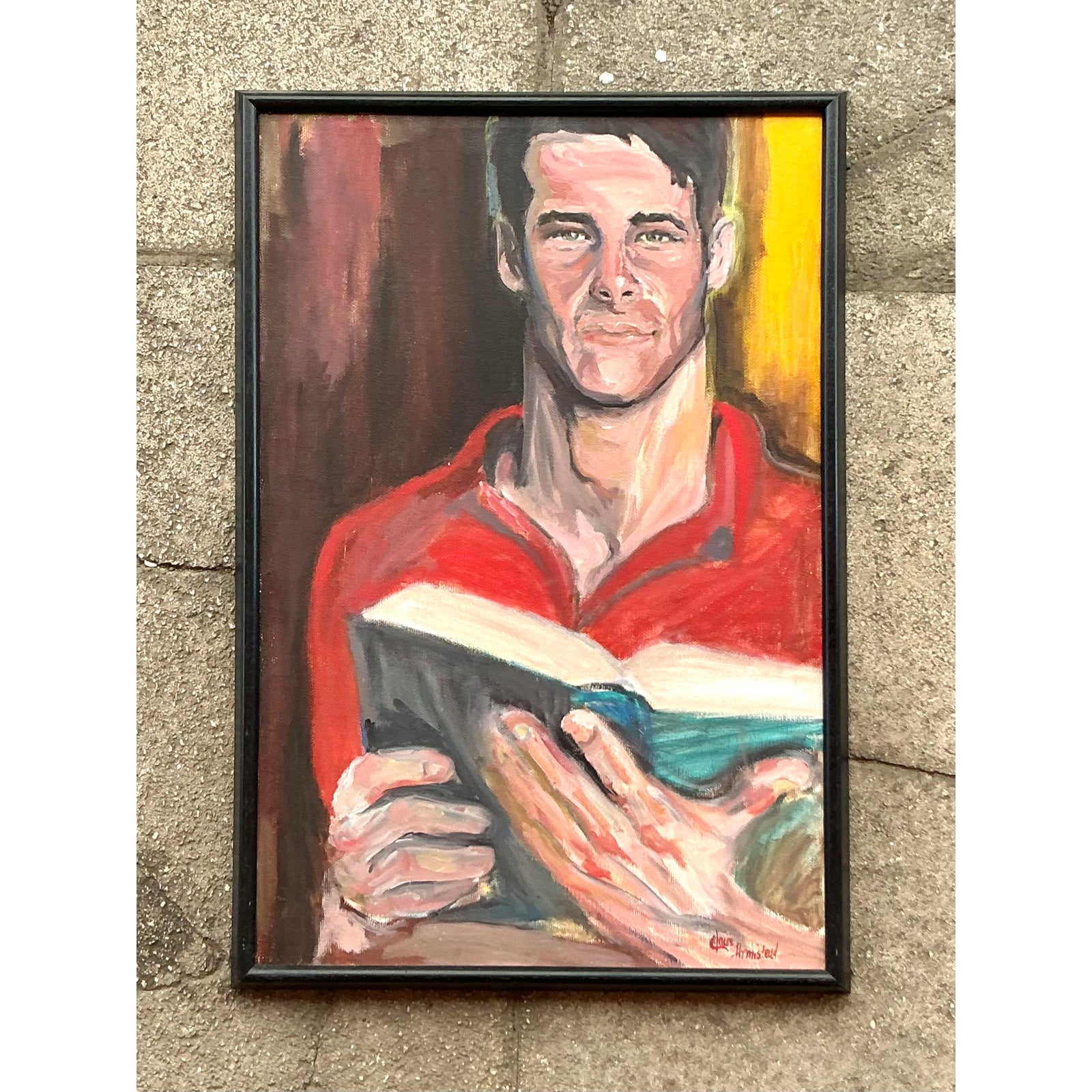 Vintage Boho Original Oil Portrait of Man - Detail view