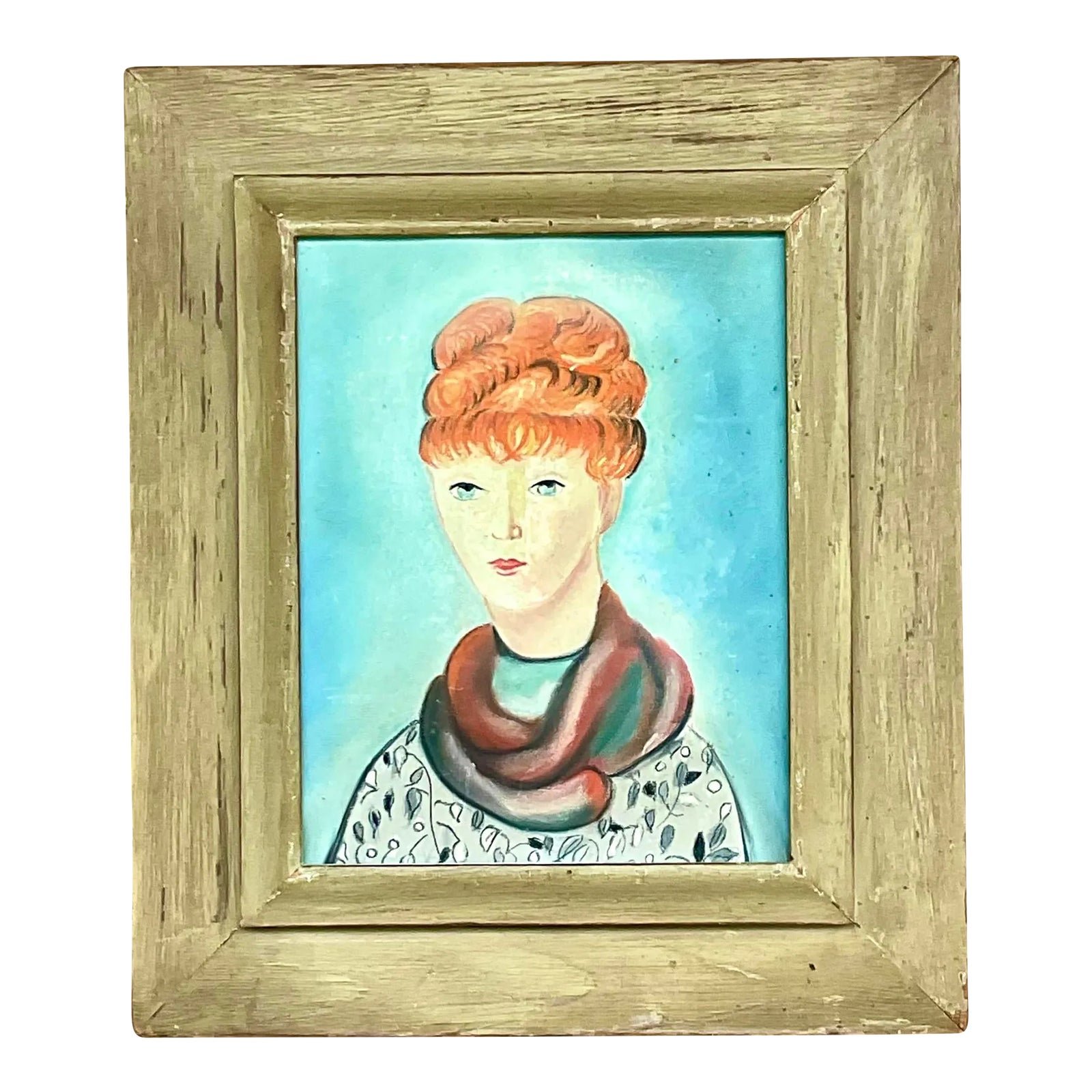 Vintage Boho Original Oil Portrait of Woman
