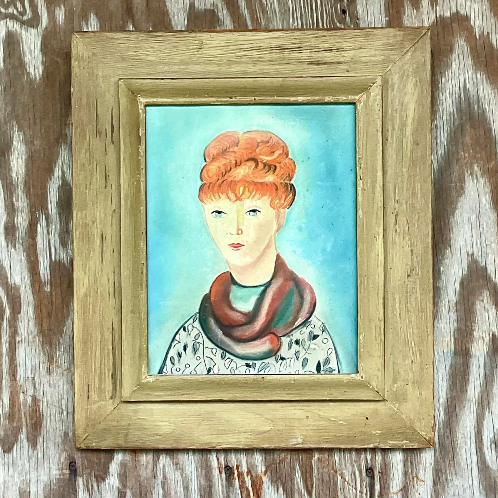 Vintage Boho Original Oil Portrait of Woman - Detail view