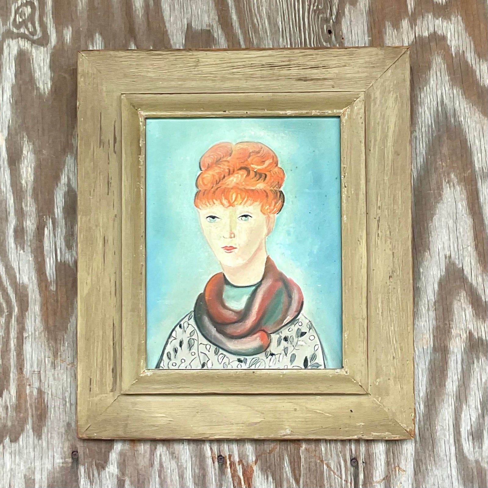 Vintage Boho Original Oil Portrait of Woman - Back view
