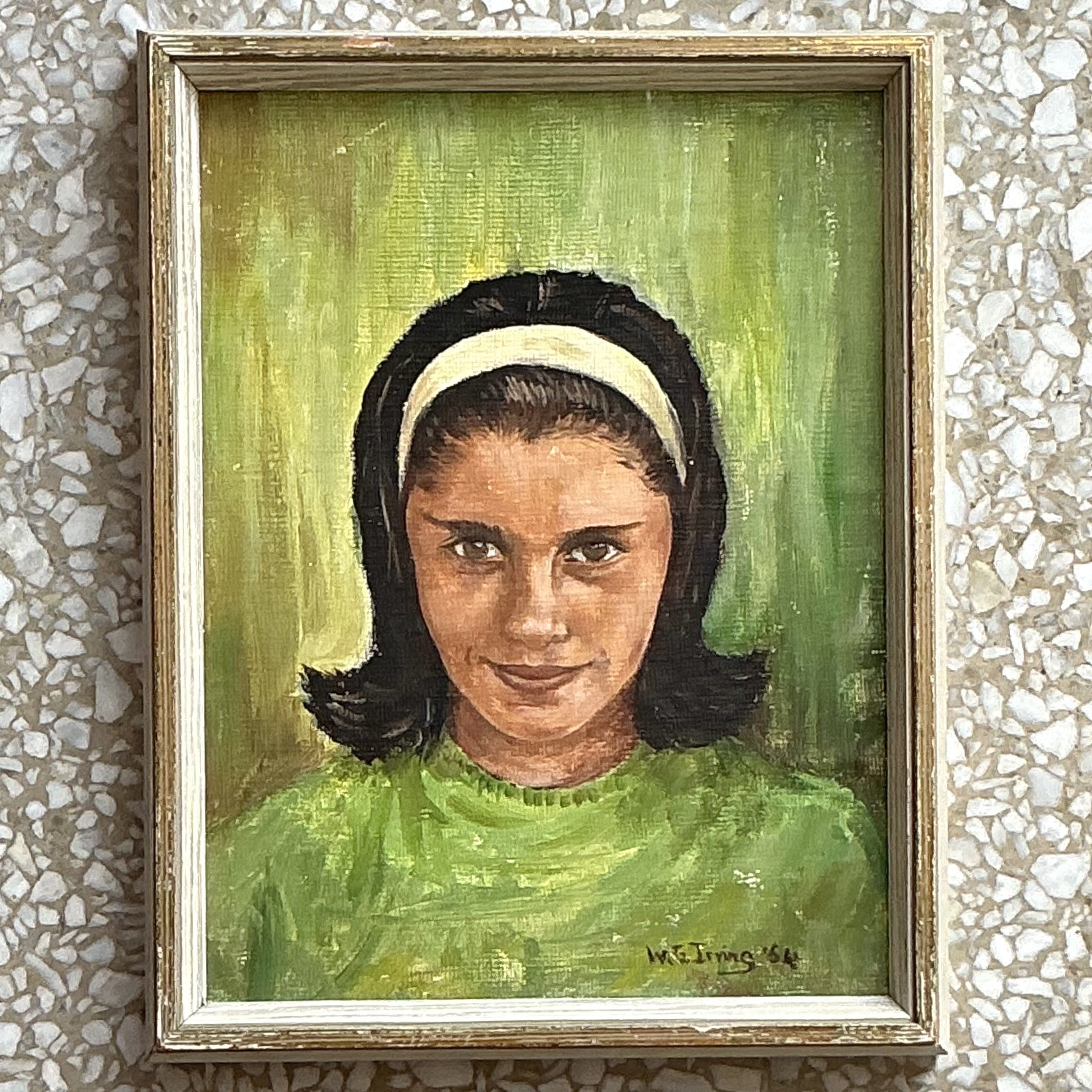 Vintage Boho Original Oil Portrait On Board - Detail view