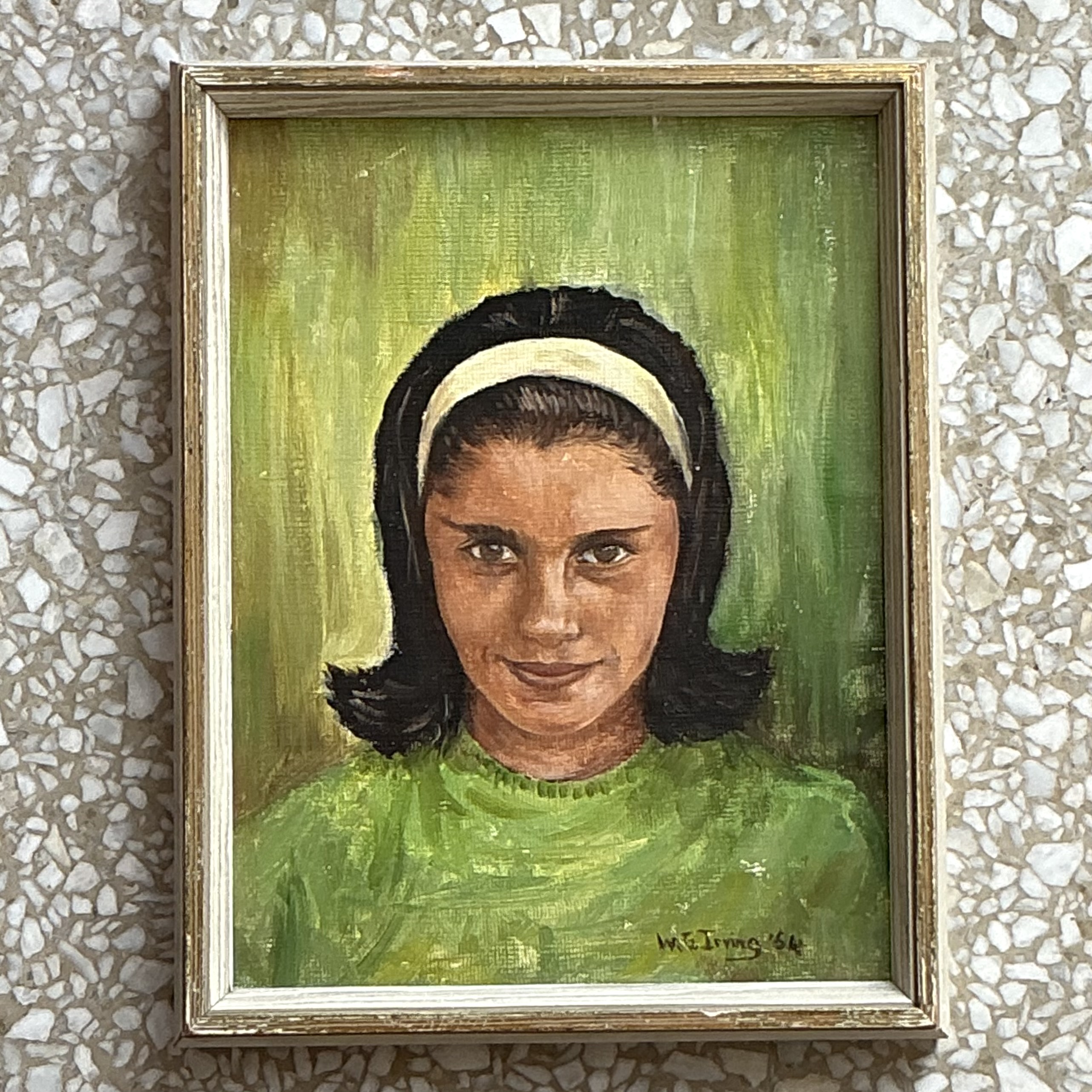 Vintage Boho Original Oil Portrait On Board - Top view