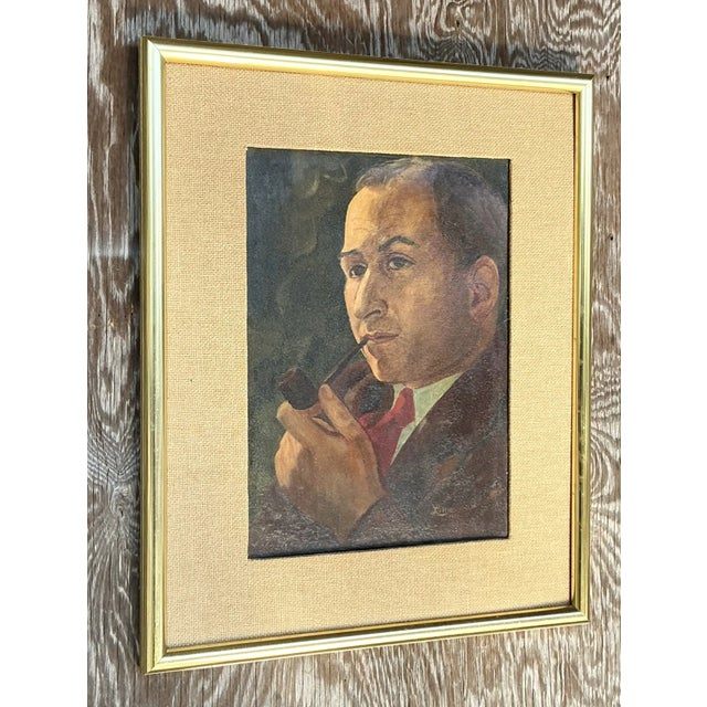 Vintage Boho Original Oil Portrait on Board - Side view
