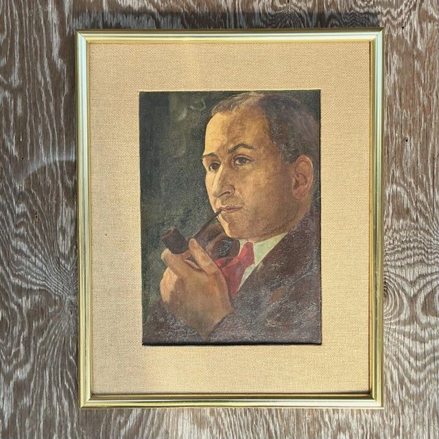 Vintage Boho Original Oil Portrait on Board - Detail view