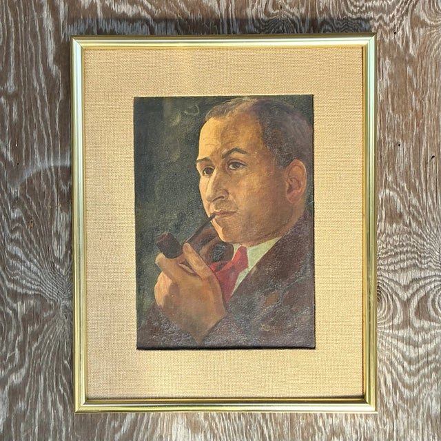 Vintage Boho Original Oil Portrait on Board - Top view