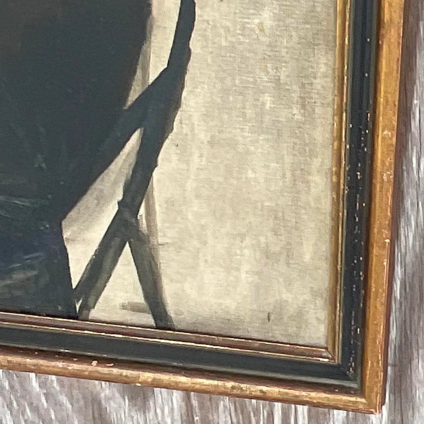 Vintage Boho Original Oil Portrait on Board - Detail view