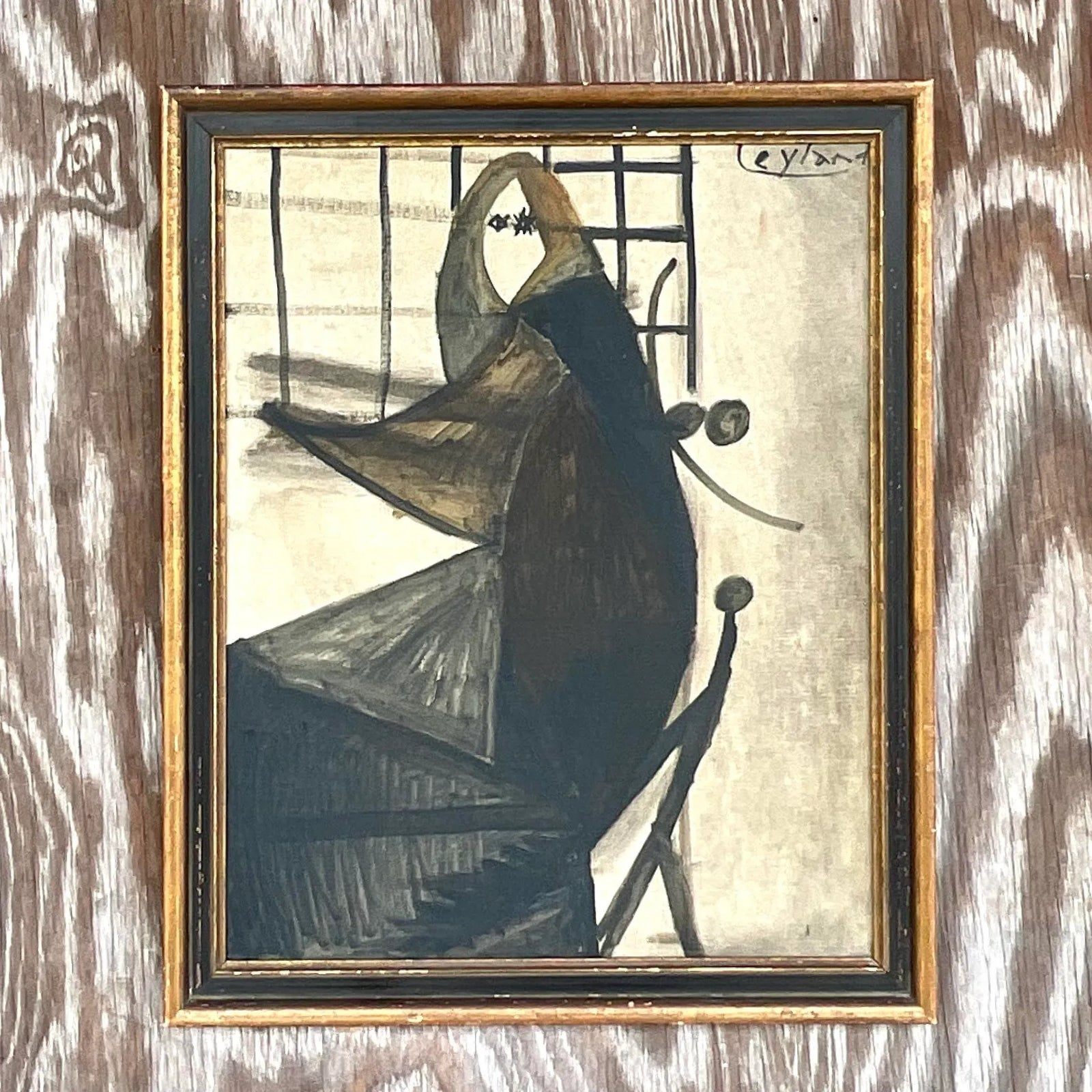 Vintage Boho Original Oil Portrait on Board - Back view