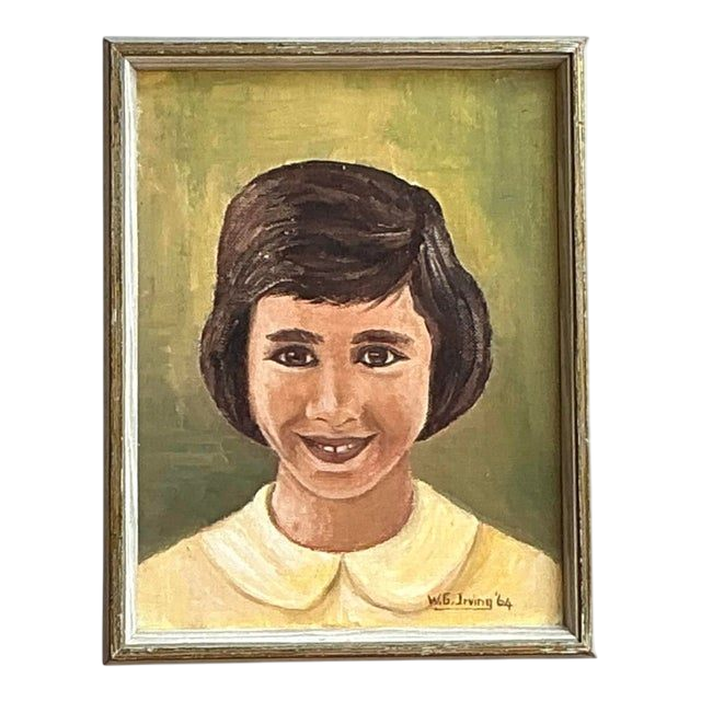 Vintage Boho Original Oil Portrait on Board