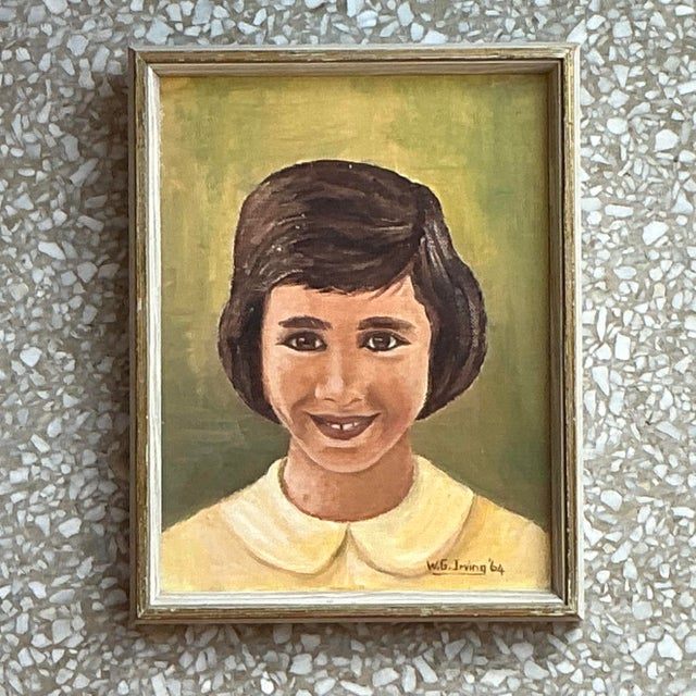 Vintage Boho Original Oil Portrait on Board - Detail view
