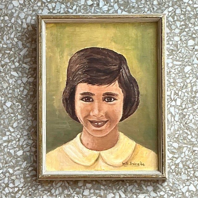 Vintage Boho Original Oil Portrait on Board - Side view