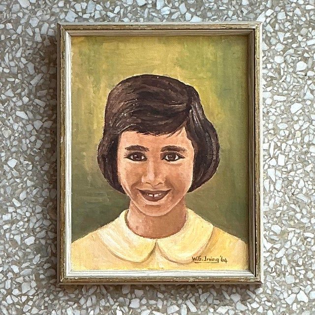 Vintage Boho Original Oil Portrait on Board - Back view