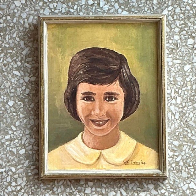 Vintage Boho Original Oil Portrait on Board - Top view