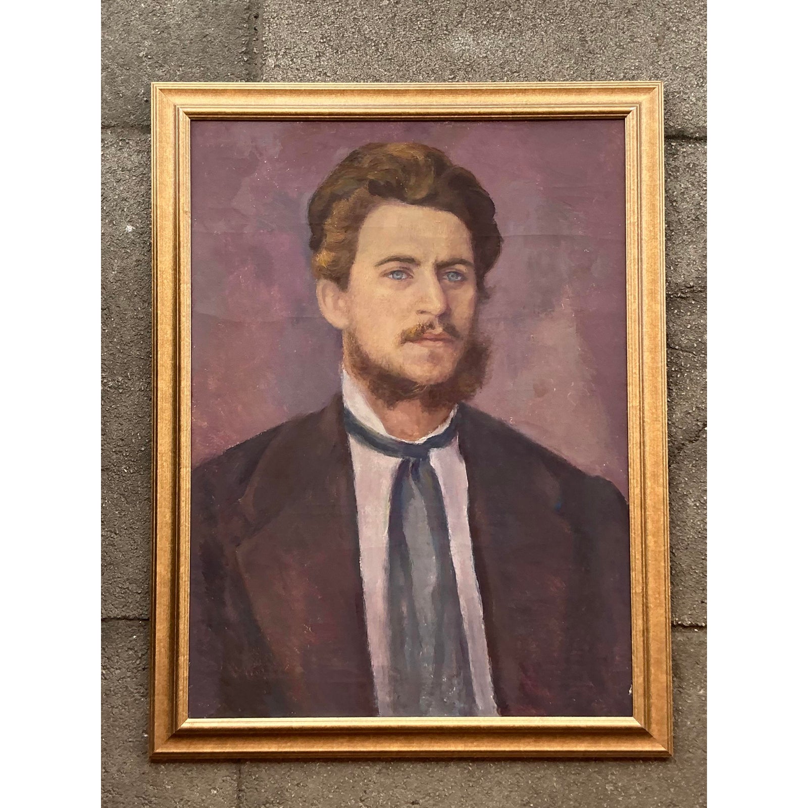 Vintage Boho Original Oil Portrait on Canvas - Top view