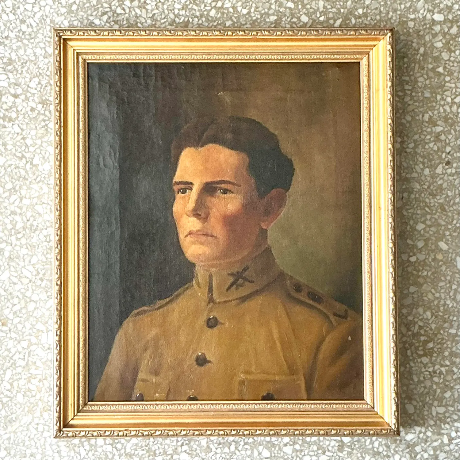Vintage Boho Original Oil Portrait on Canvas - Detail view
