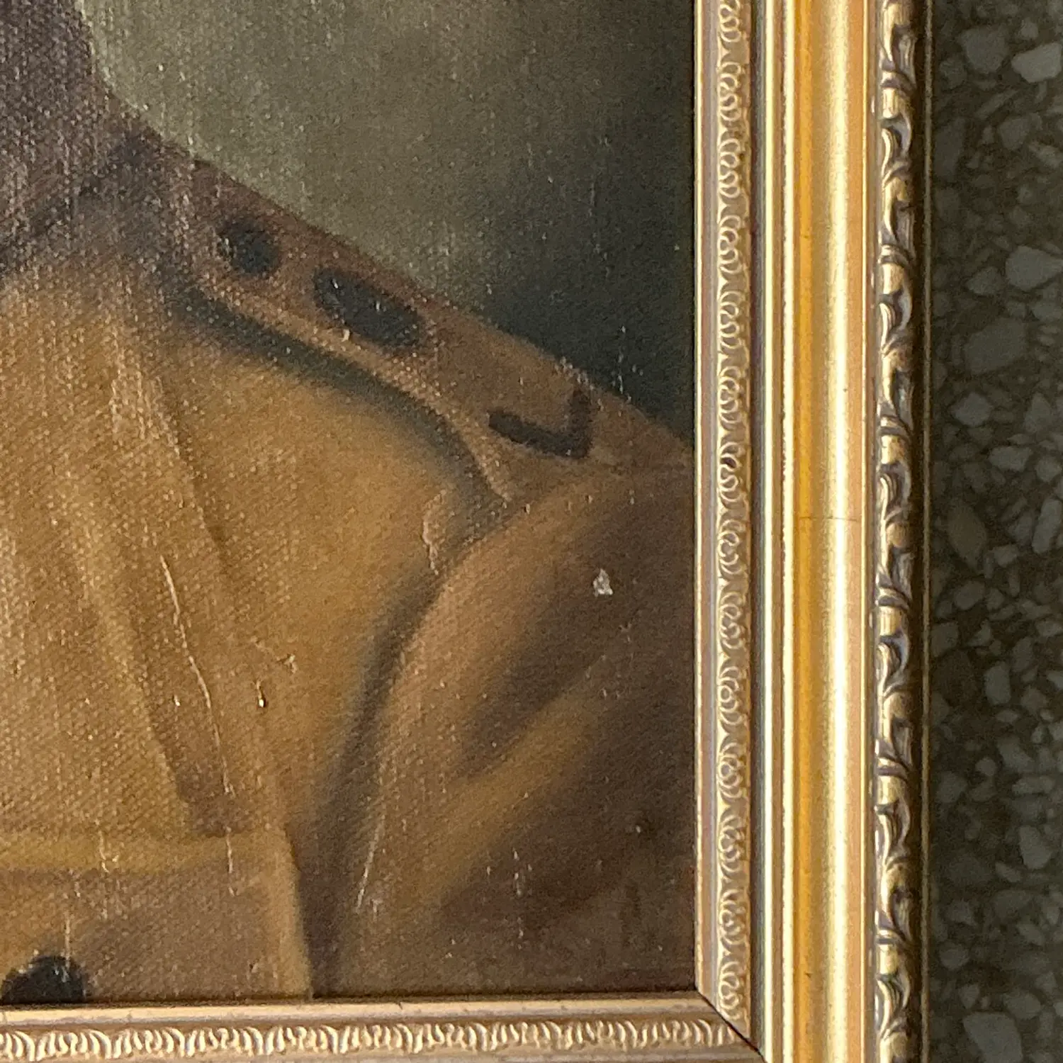 Vintage Boho Original Oil Portrait on Canvas - Top view
