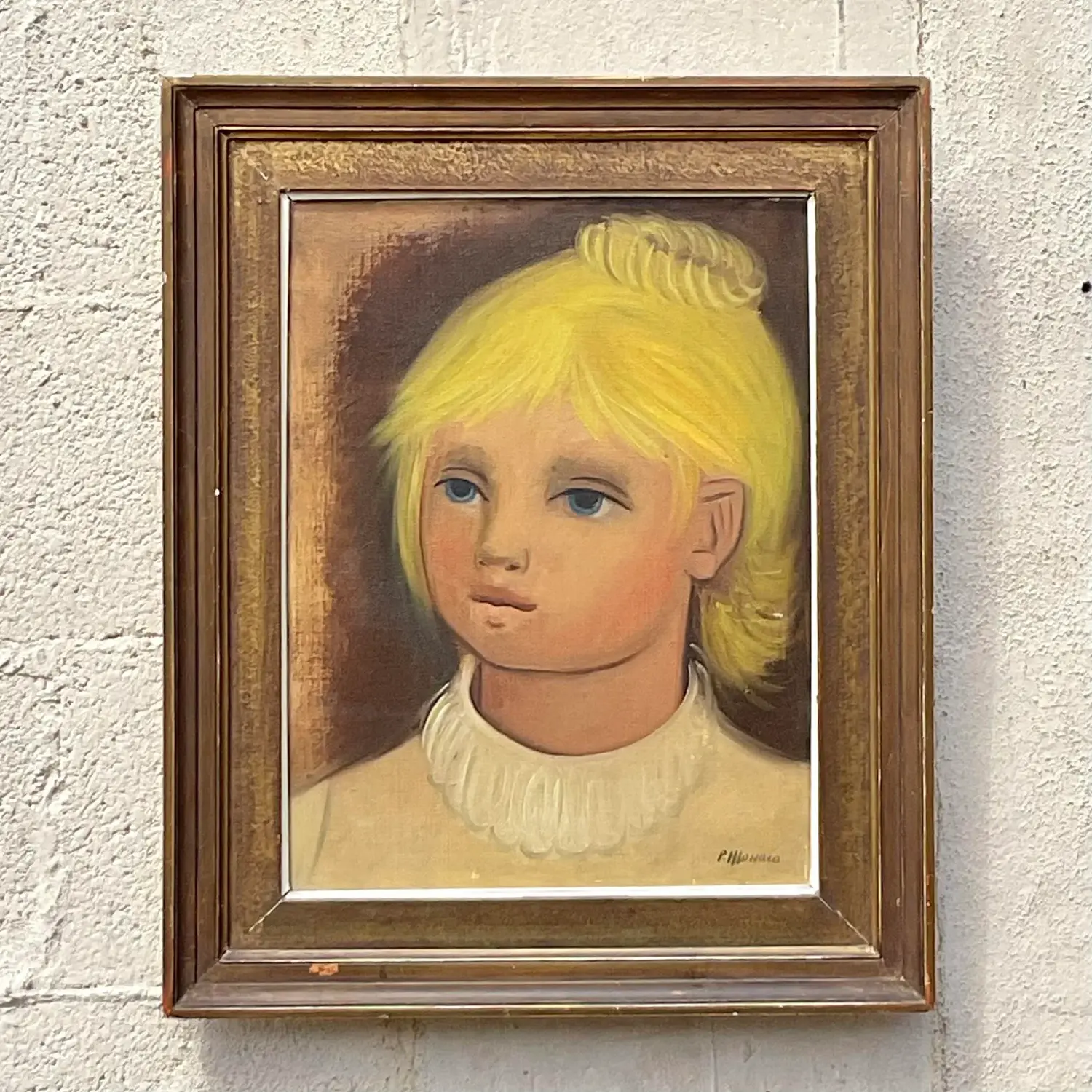 Vintage Boho Original Oil Portrait on Canvas - Detail view