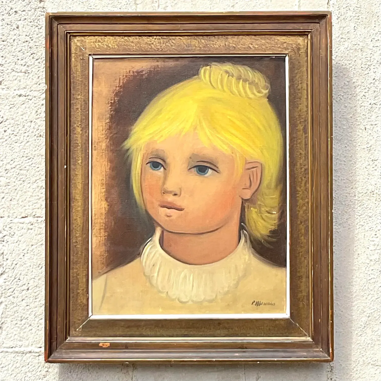 Vintage Boho Original Oil Portrait on Canvas - Top view