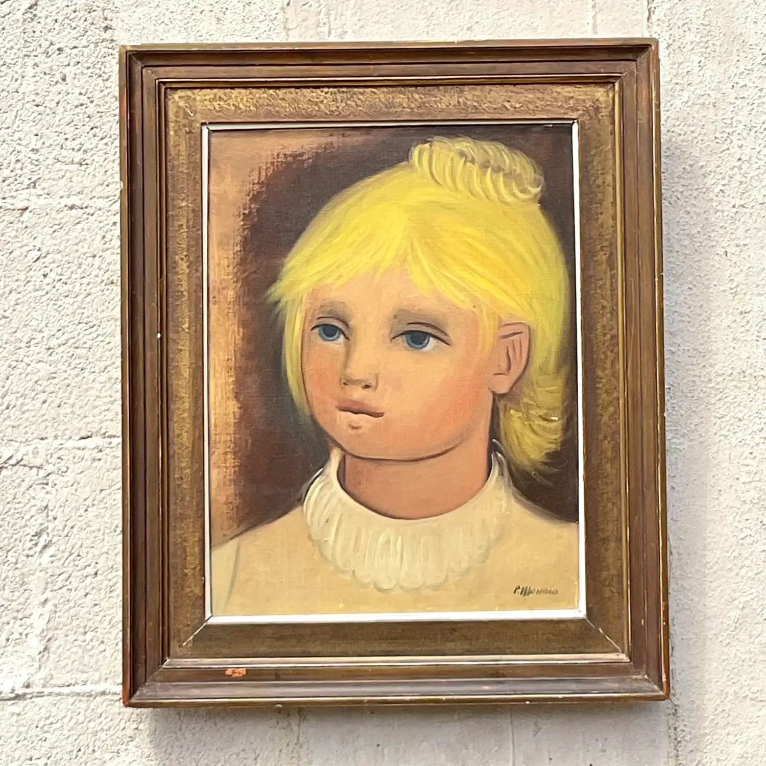 Vintage Boho Original Oil Portrait on Canvas - Back view