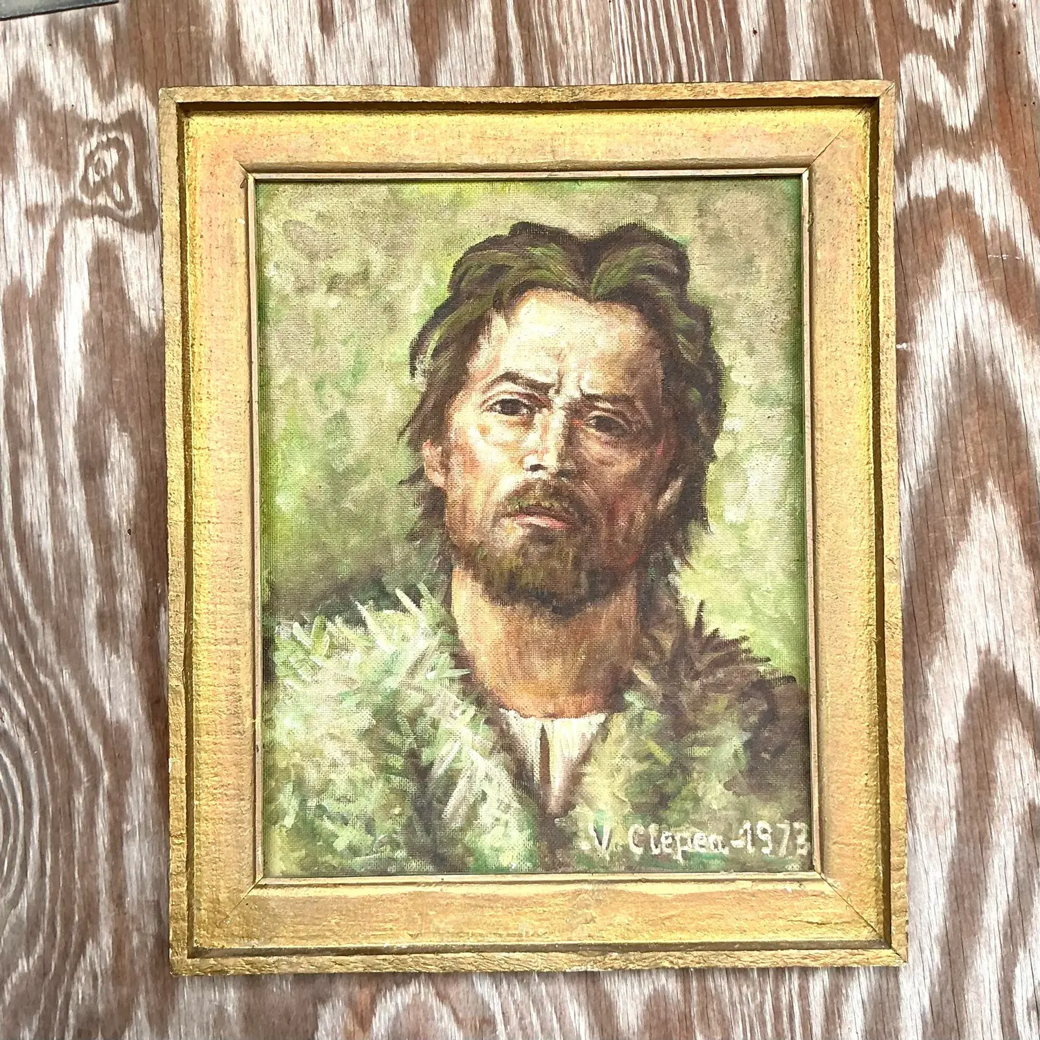 Vintage Boho Original Oil Portrait on Canvas - Side view