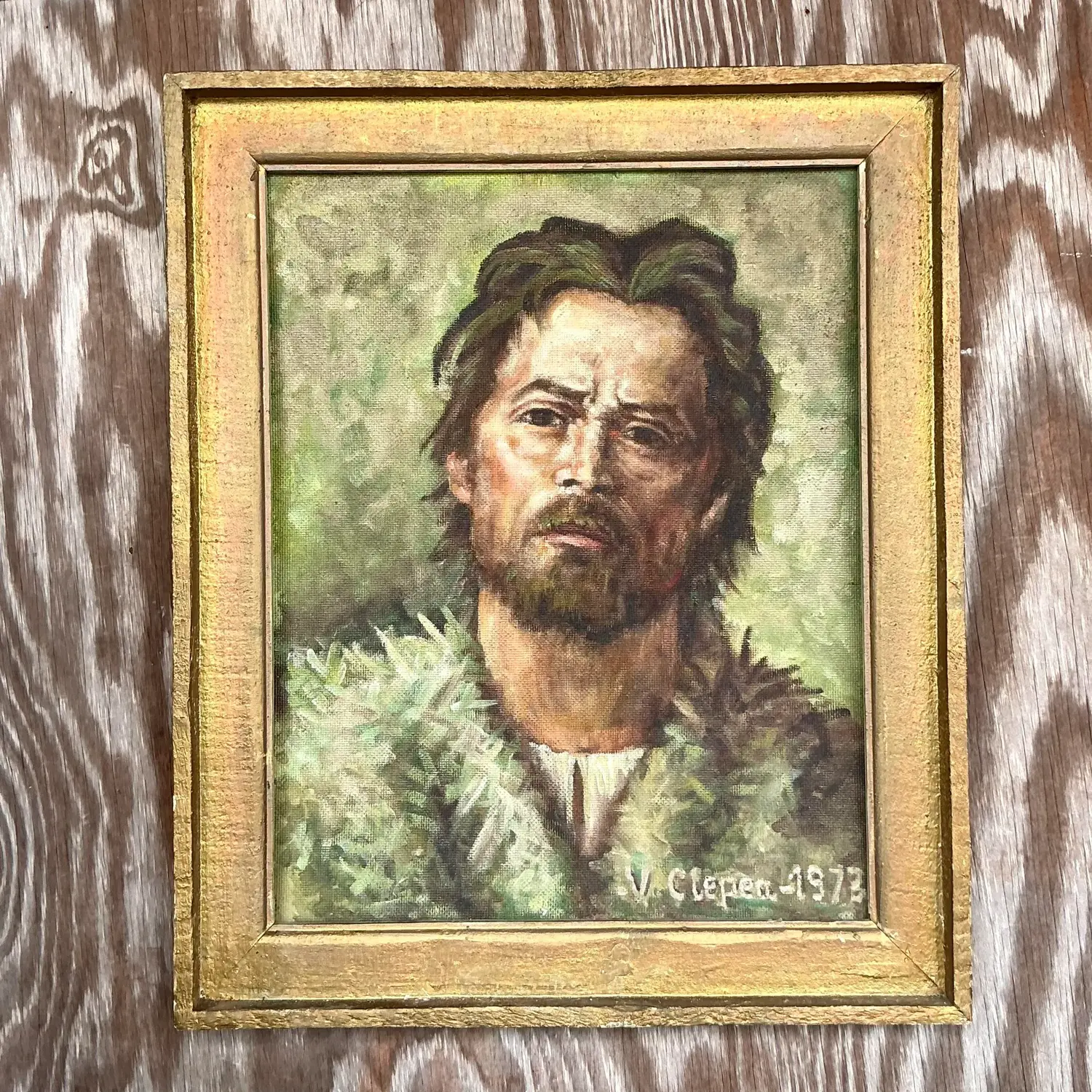 Vintage Boho Original Oil Portrait on Canvas - Top view