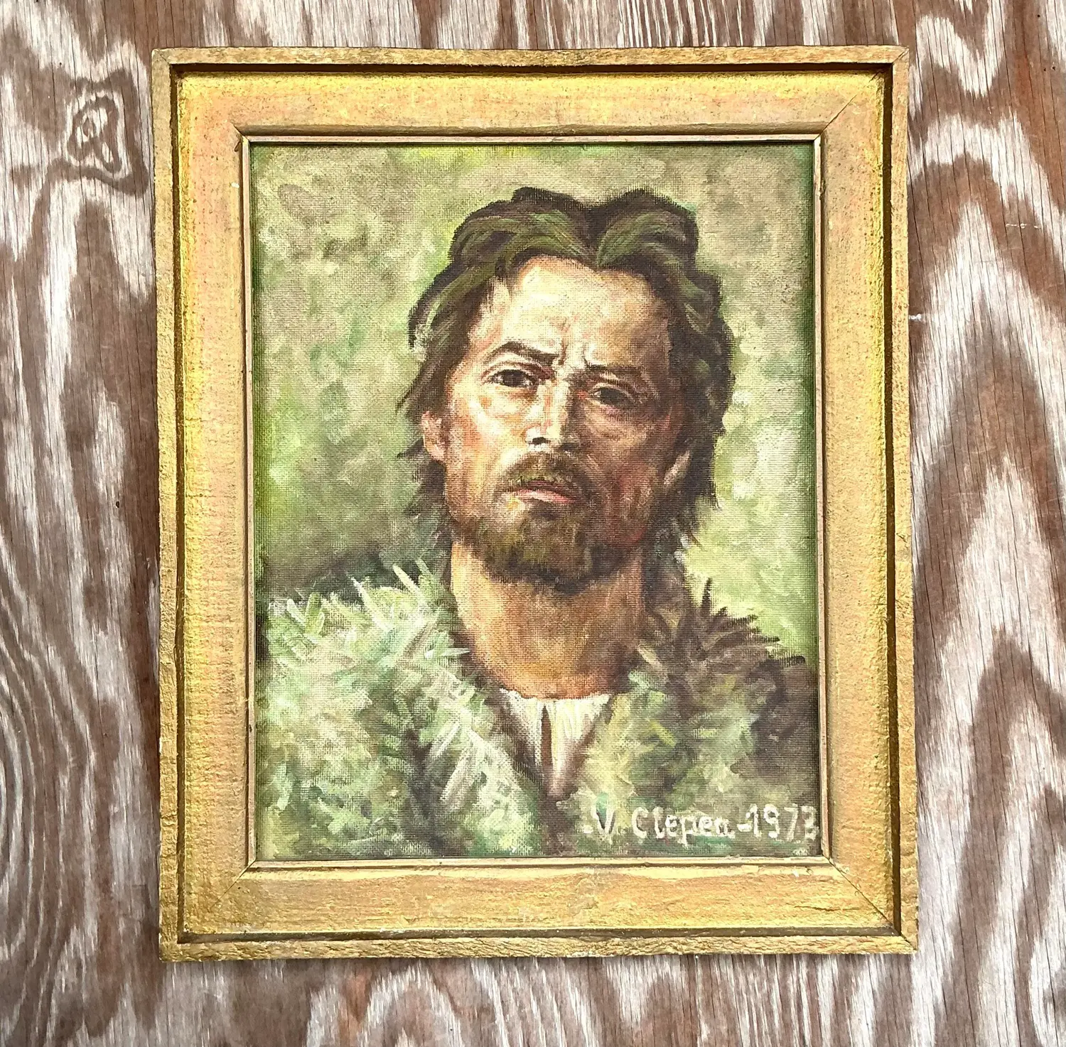 Vintage Boho Original Oil Portrait on Canvas - Detail view